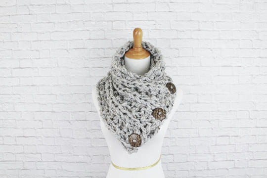 Knit Button Scarf Chunky Knitted Wrap Warmer Snood - The Kenduskeag