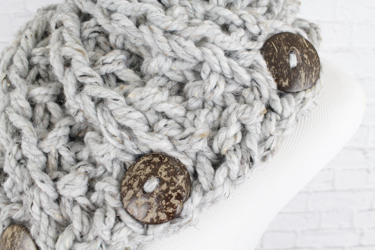 Knit Button Scarf Chunky Knitted Wrap Warmer Snood - The Kenduskeag