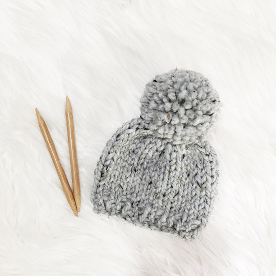 Mommy and Me Hats Knit Baby and Adult Beanie Handmade Yarn Pom Pom