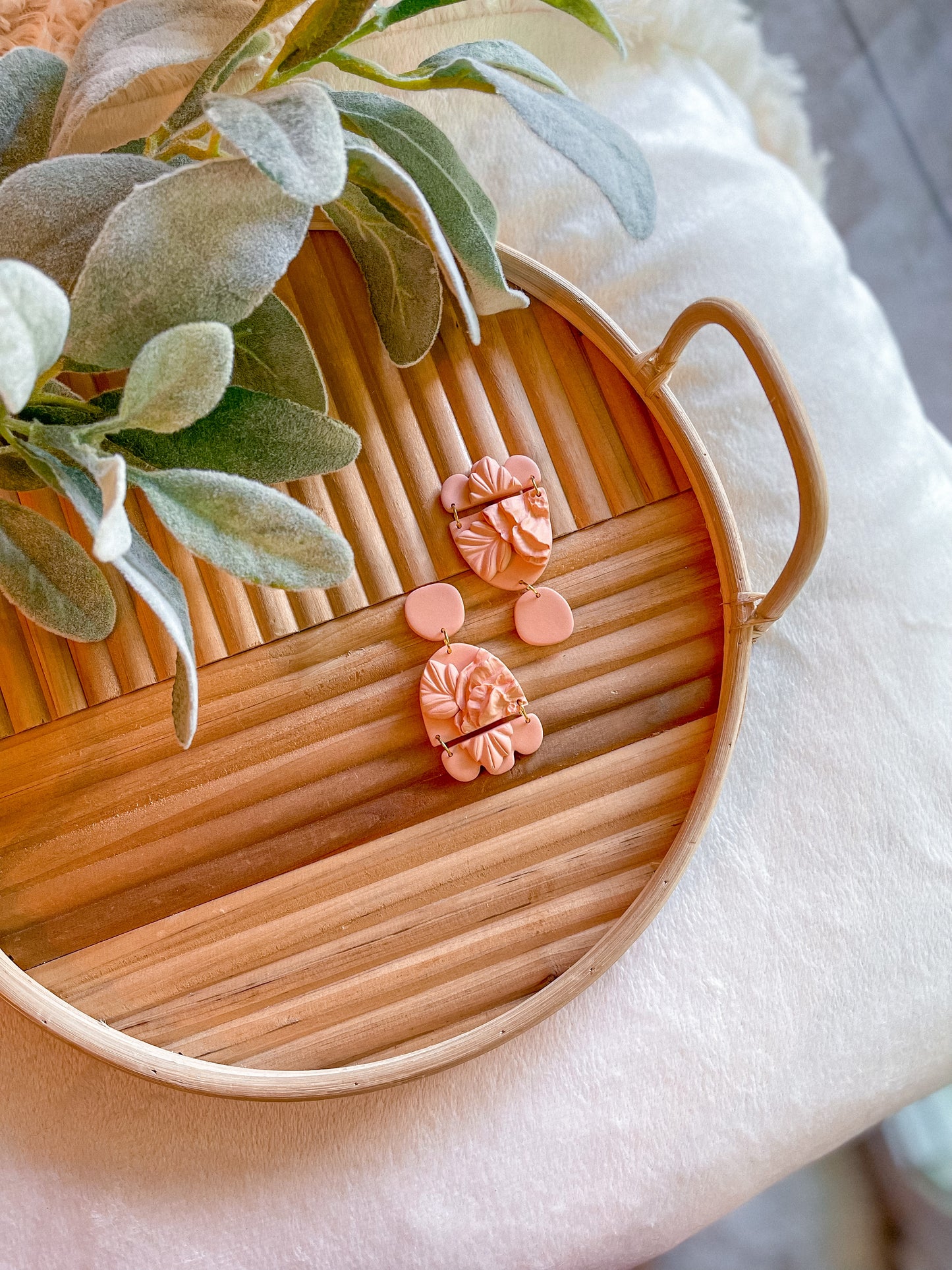 Monochrome Peach Raised Floral Dangles // Jackson Collection