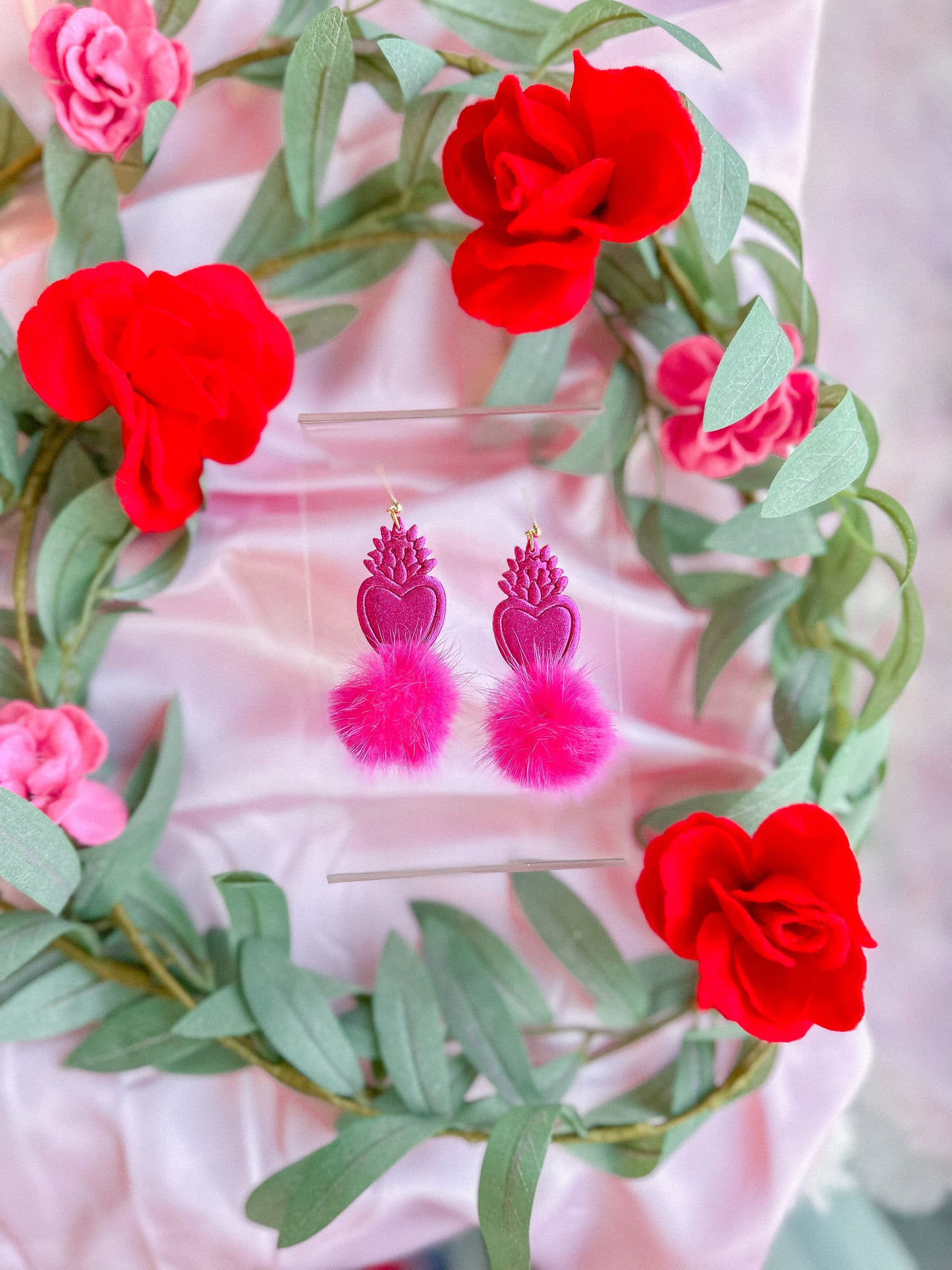 Viva Magenta Flaming Hearts Pom Dangles // Vday 2023