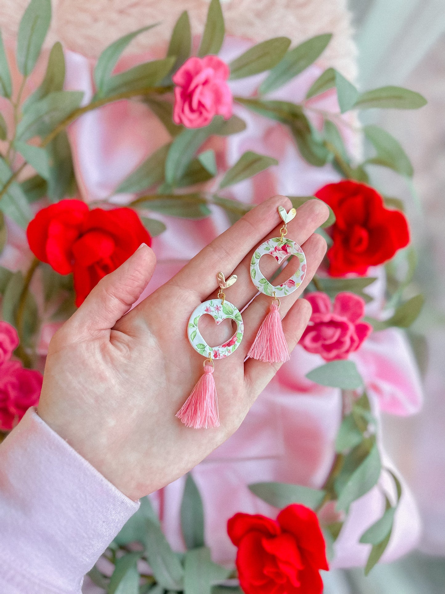 Vintage Rose Heart Tassle Dangles // Vday 2023