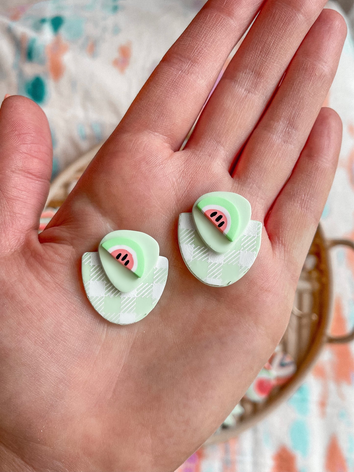 Watermelon + Plaid Statement Studs // Summer Collection