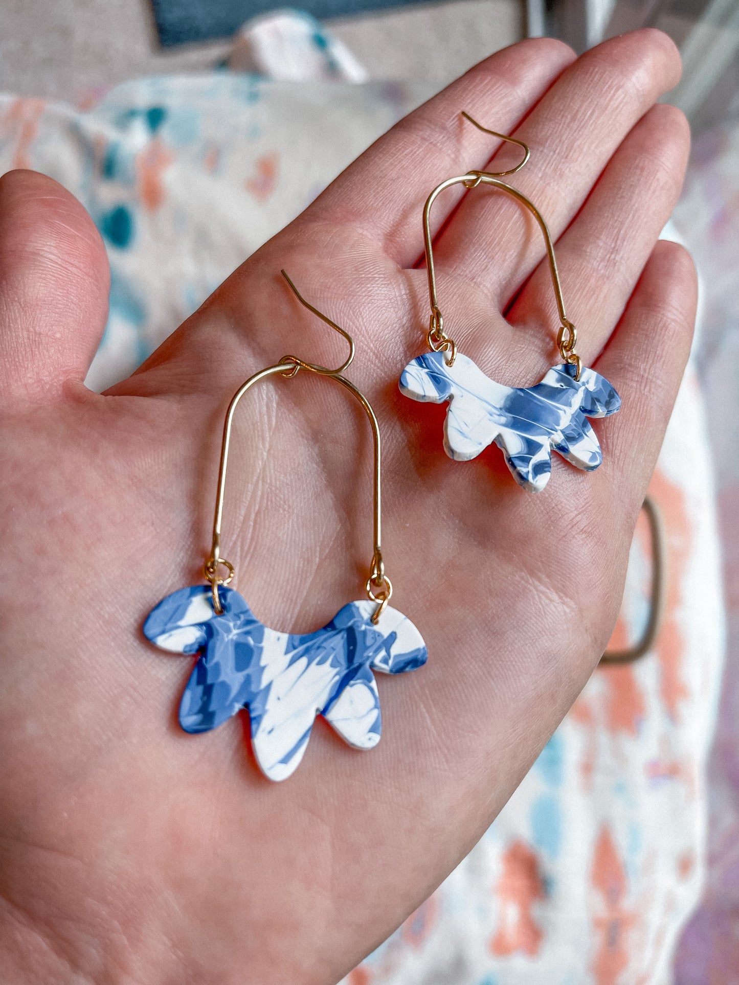Shibori Tie Dye Brass Arch Dangles // Summer Collection