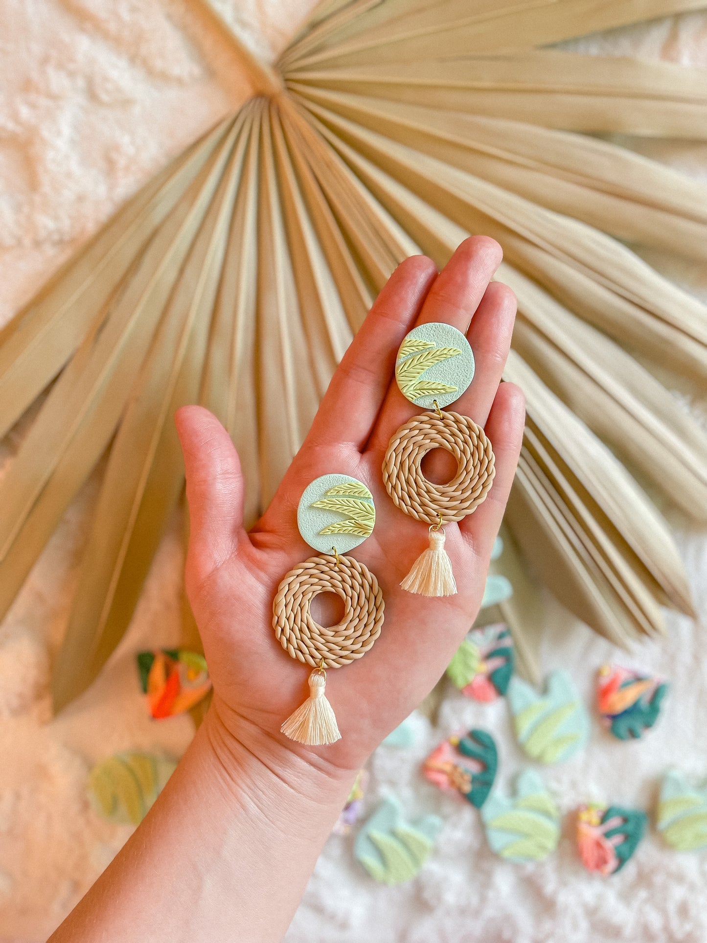 Seafoam Palm + Rattan Round Dangles // Summer Collection 2022