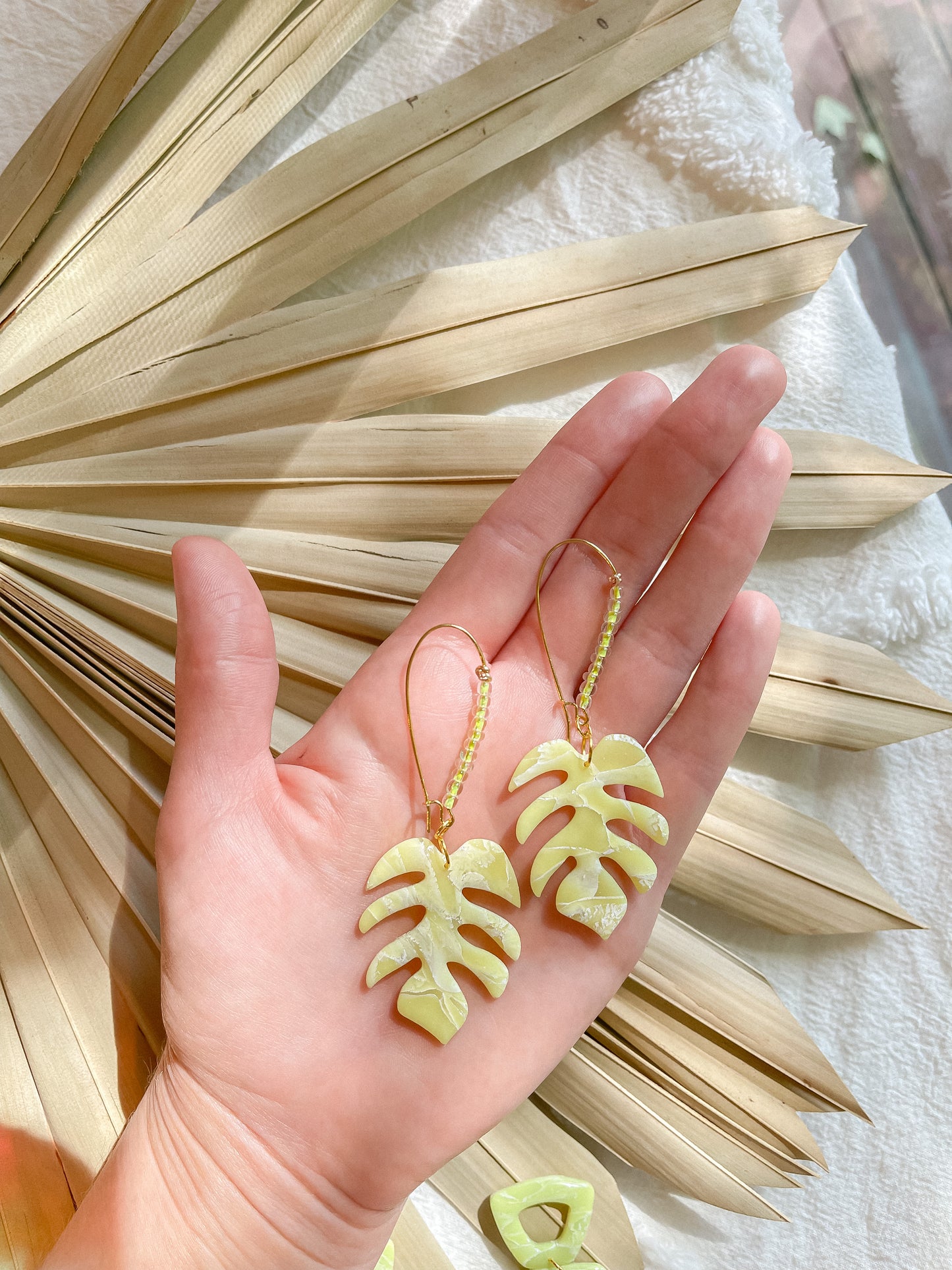 Key Lime Marble Palm Leaf Beaded Drops // Summer Collection 2022