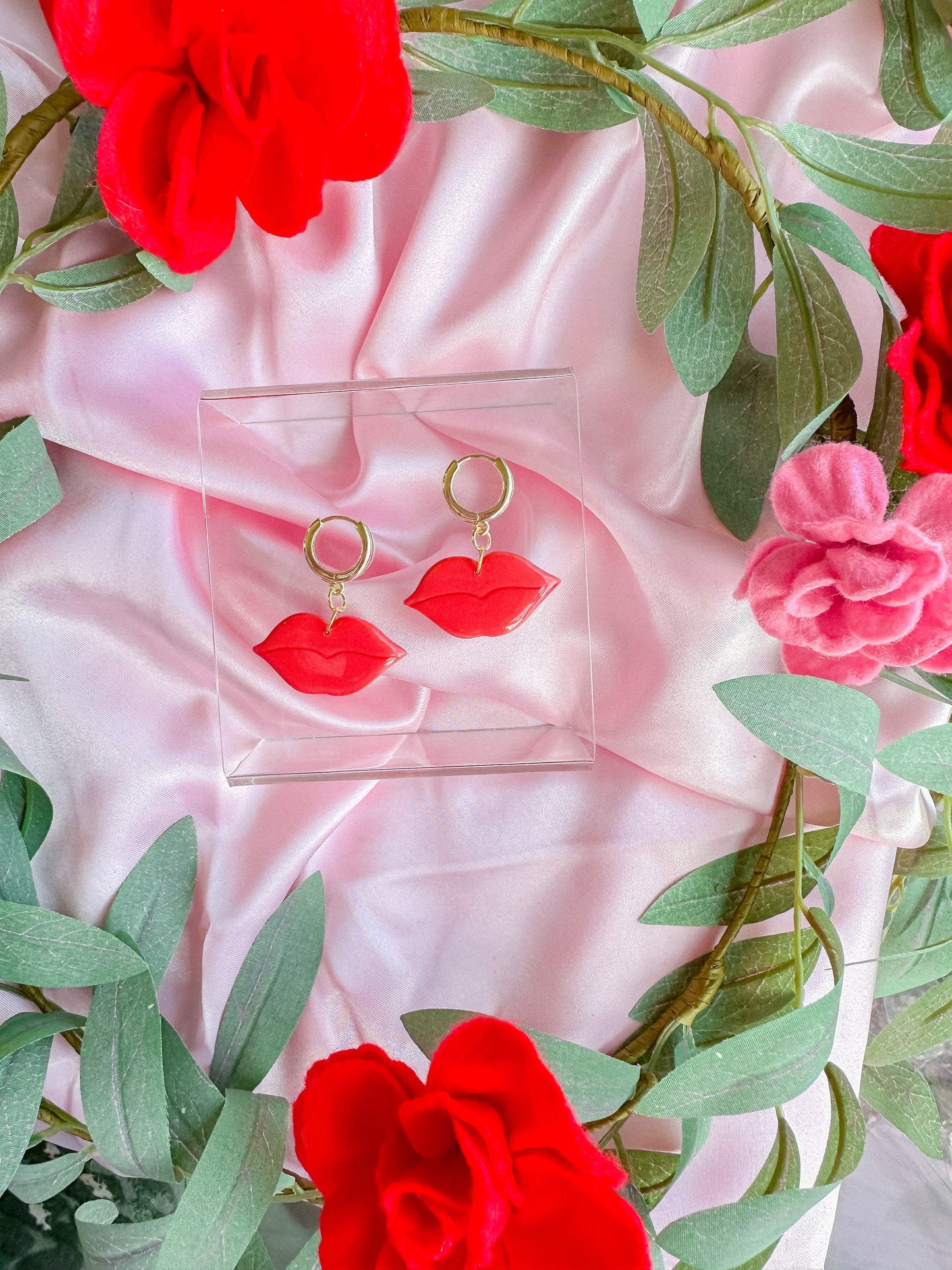 Glossy Red Lips Huggie Hoops // Vday 2023
