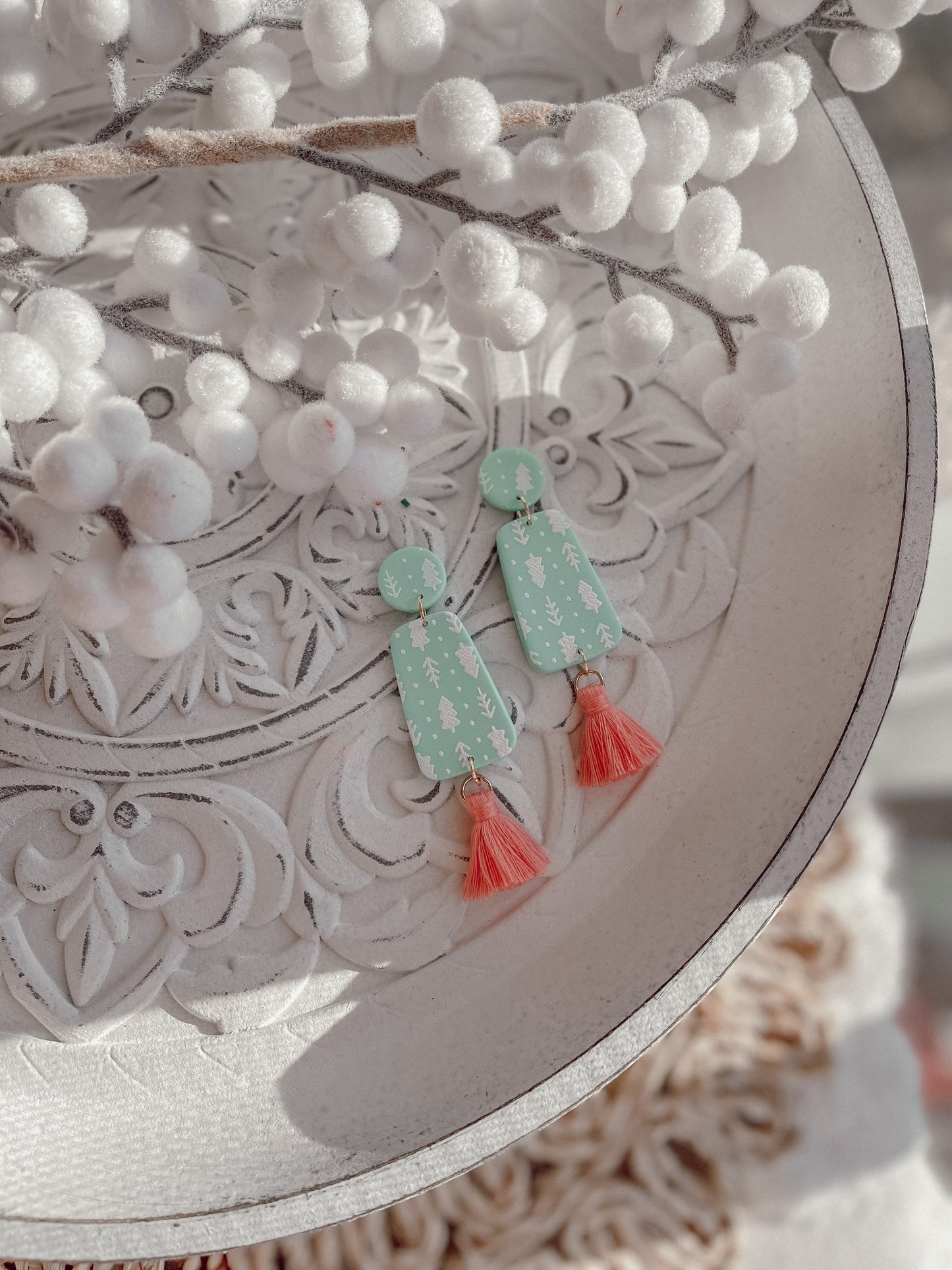 Mint Boho Pink Tassle Dangles // Holiday 22