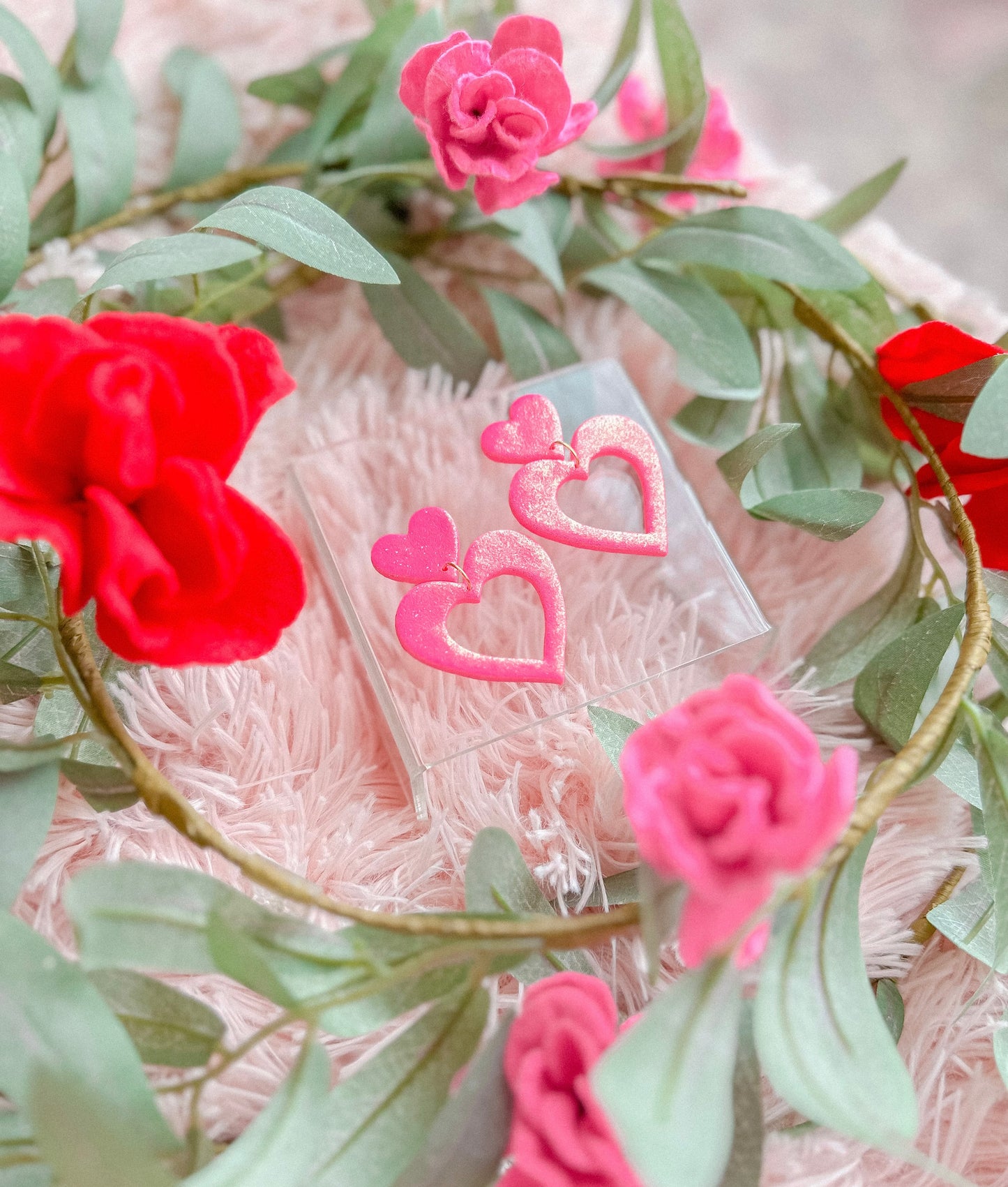 Hot Pink Glitter Heart Cutout Dangles // Vday 2023