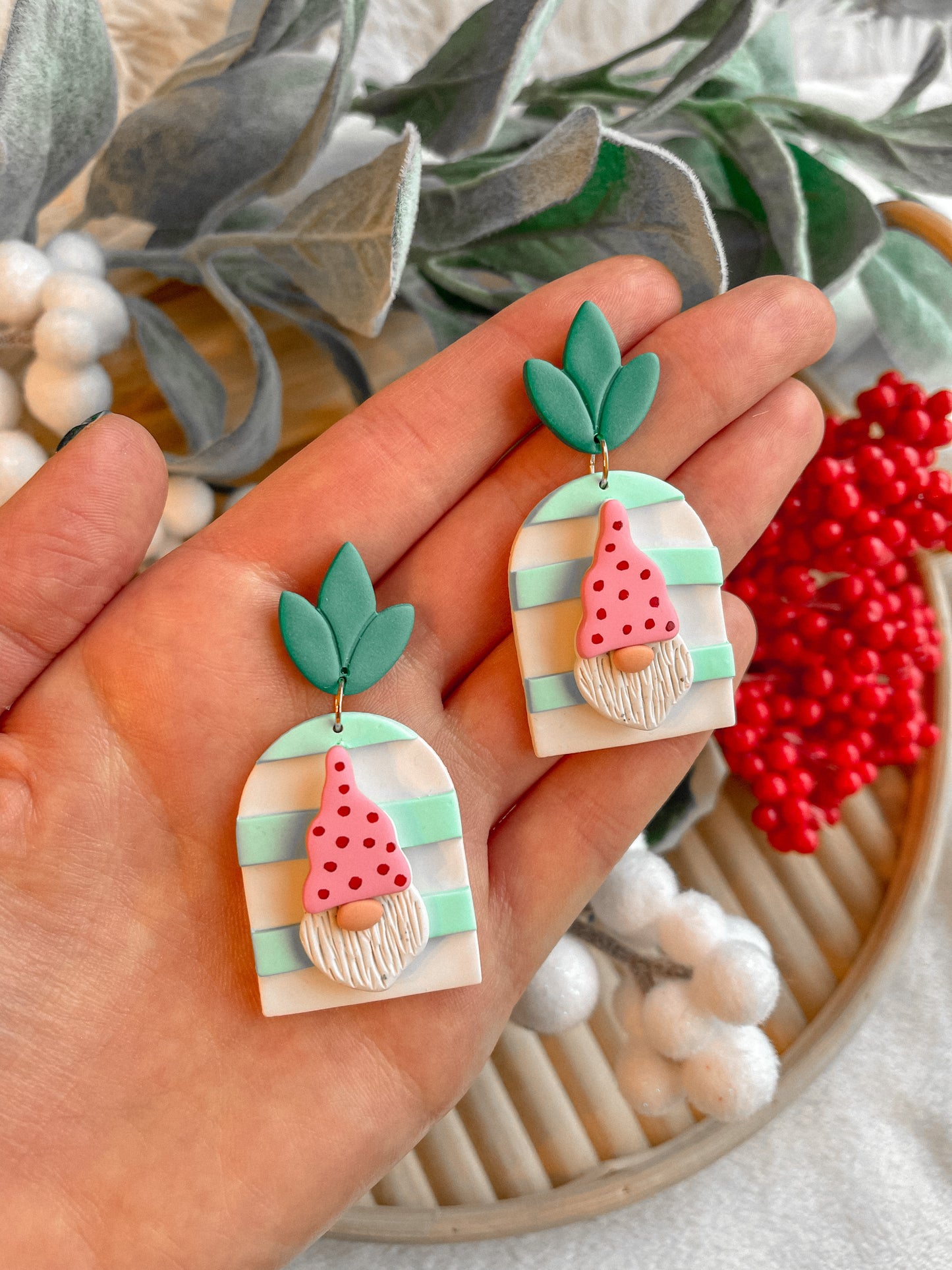 Pink Striped Gnomie Homie Dangles // Holiday Collection