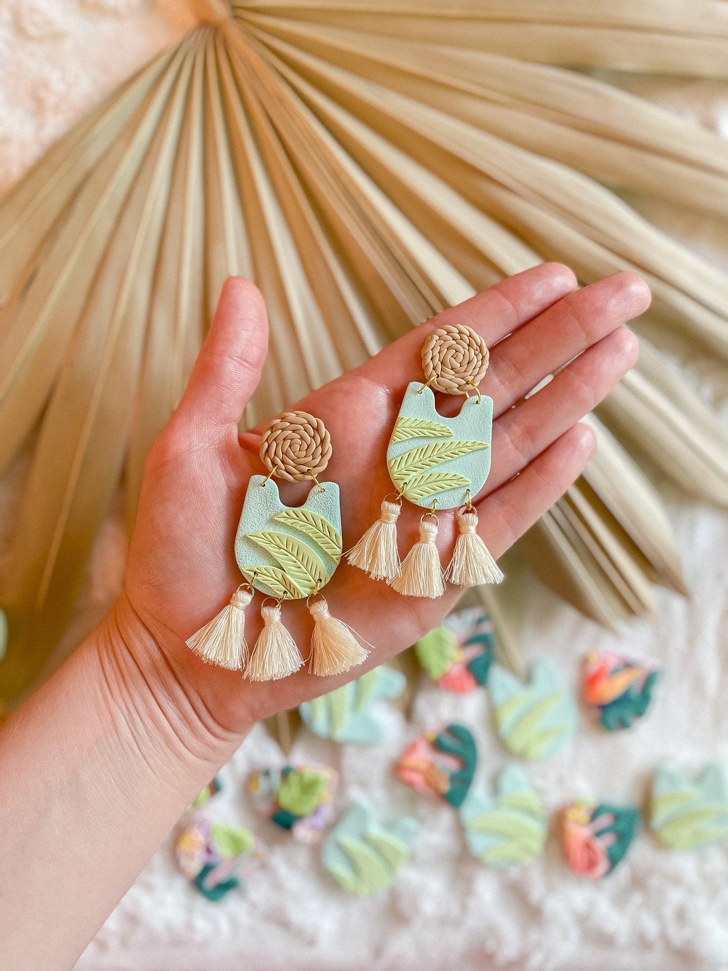 Seafoam Palm + Rattan Bib Dangles // Summer Collection 2022
