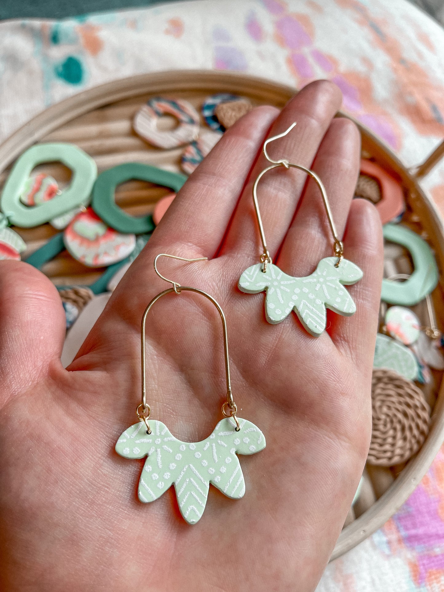 Seafoam Print Brass Arch Dangles // Summer Collection