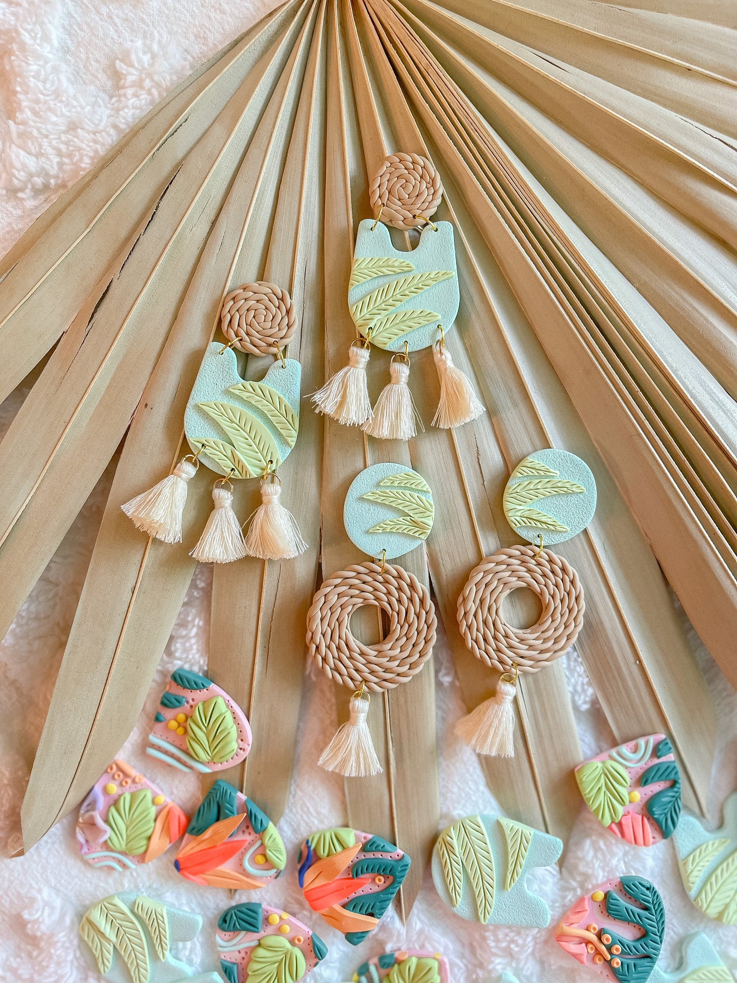 Seafoam Palm + Rattan Bib Dangles // Summer Collection 2022