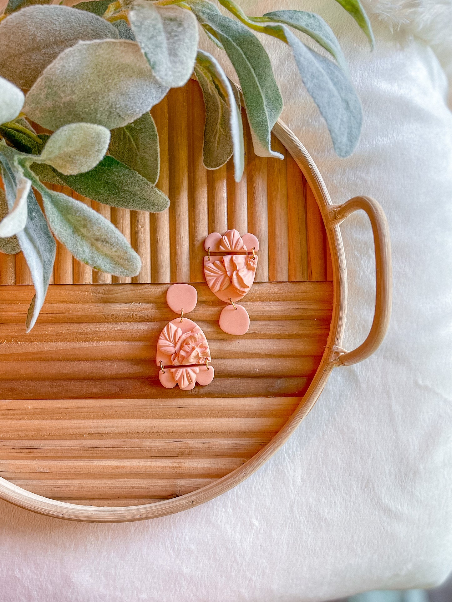 Monochrome Peach Raised Floral Dangles // Jackson Collection