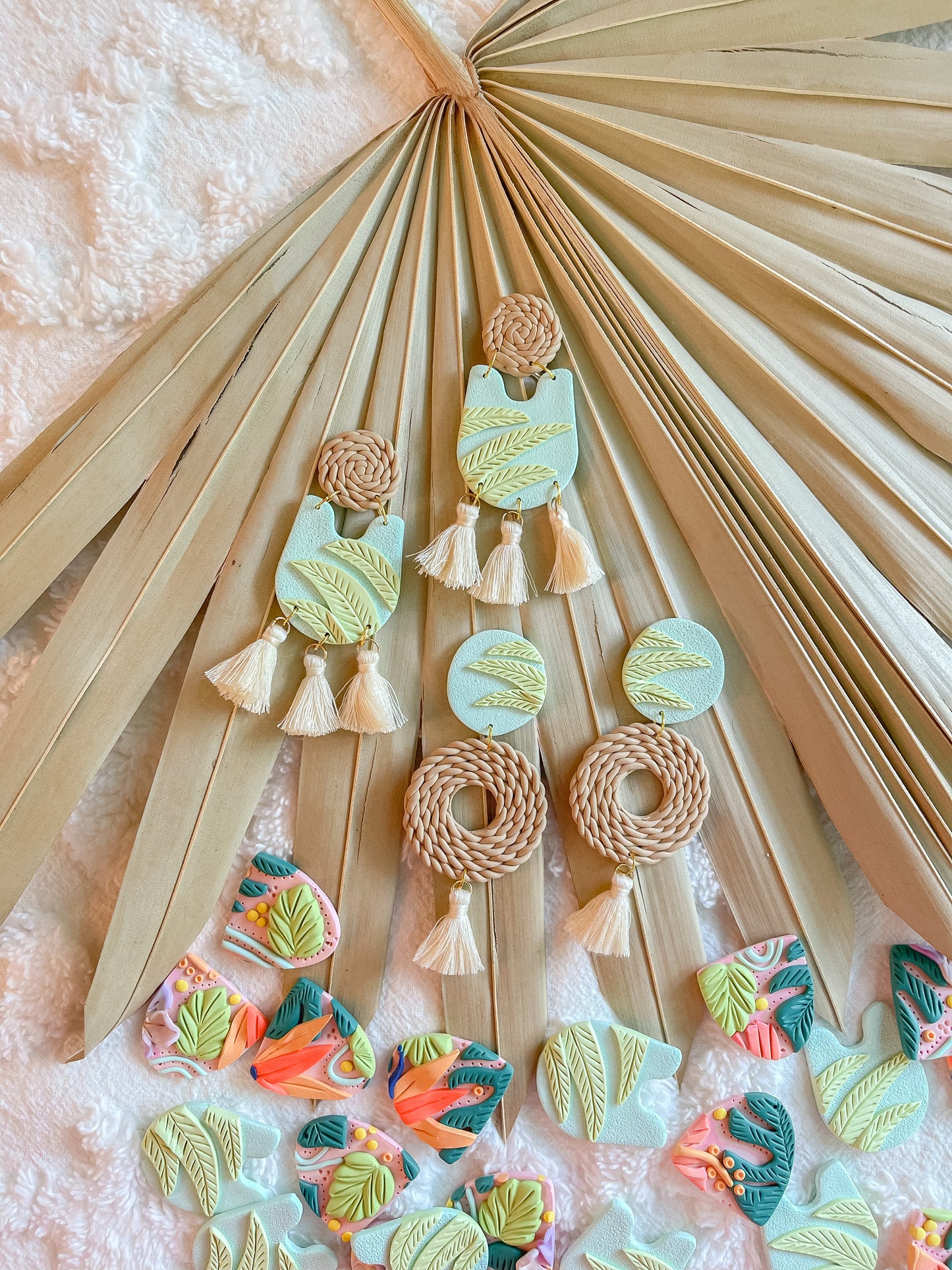 Seafoam Palm + Rattan Round Dangles // Summer Collection 2022