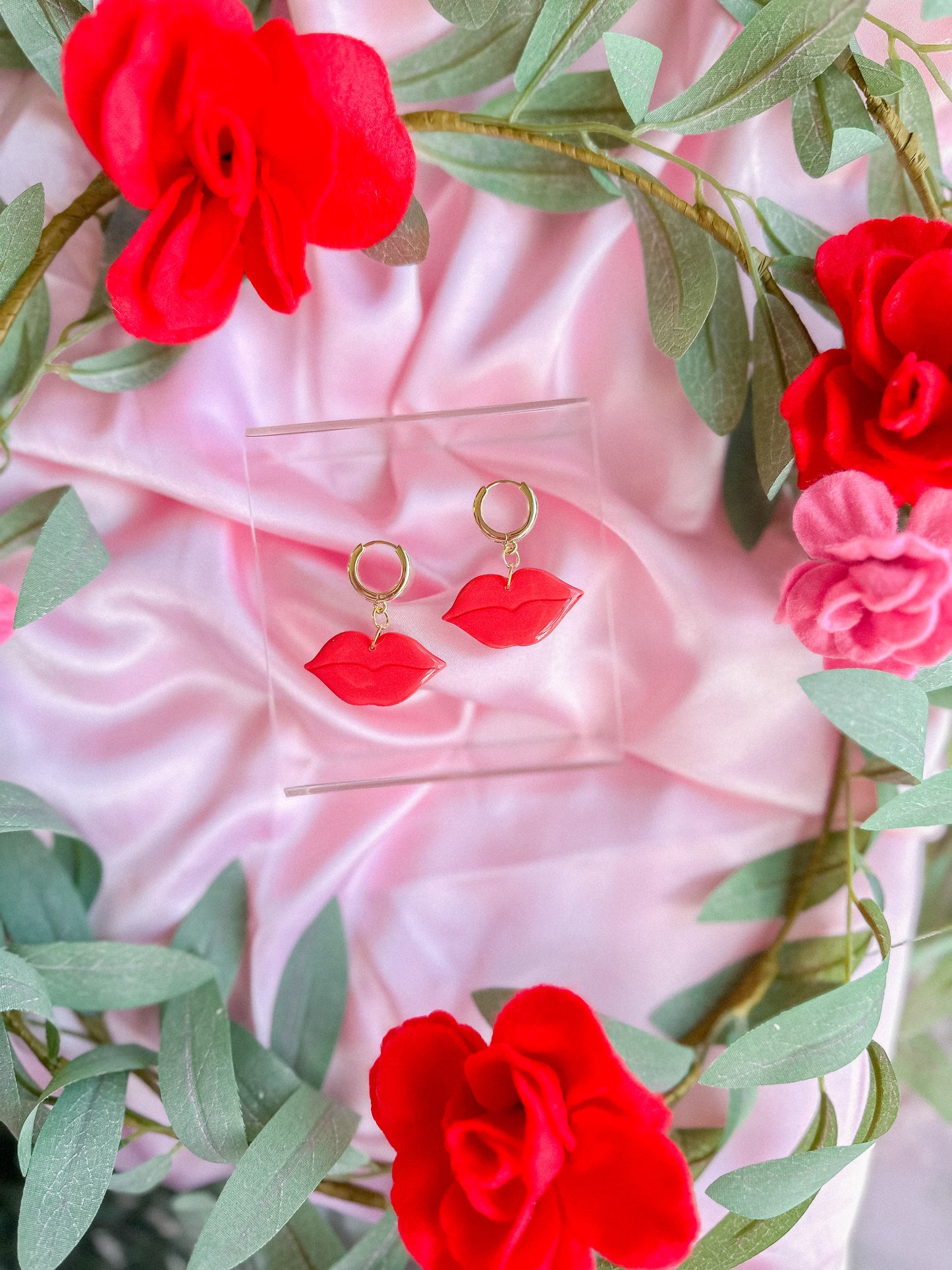 Glossy Red Lips Huggie Hoops // Vday 2023