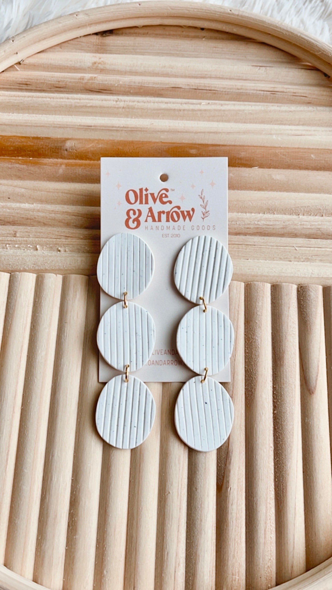 Speckled Cream Textured Abstract Circle Dangles // Spring Collection