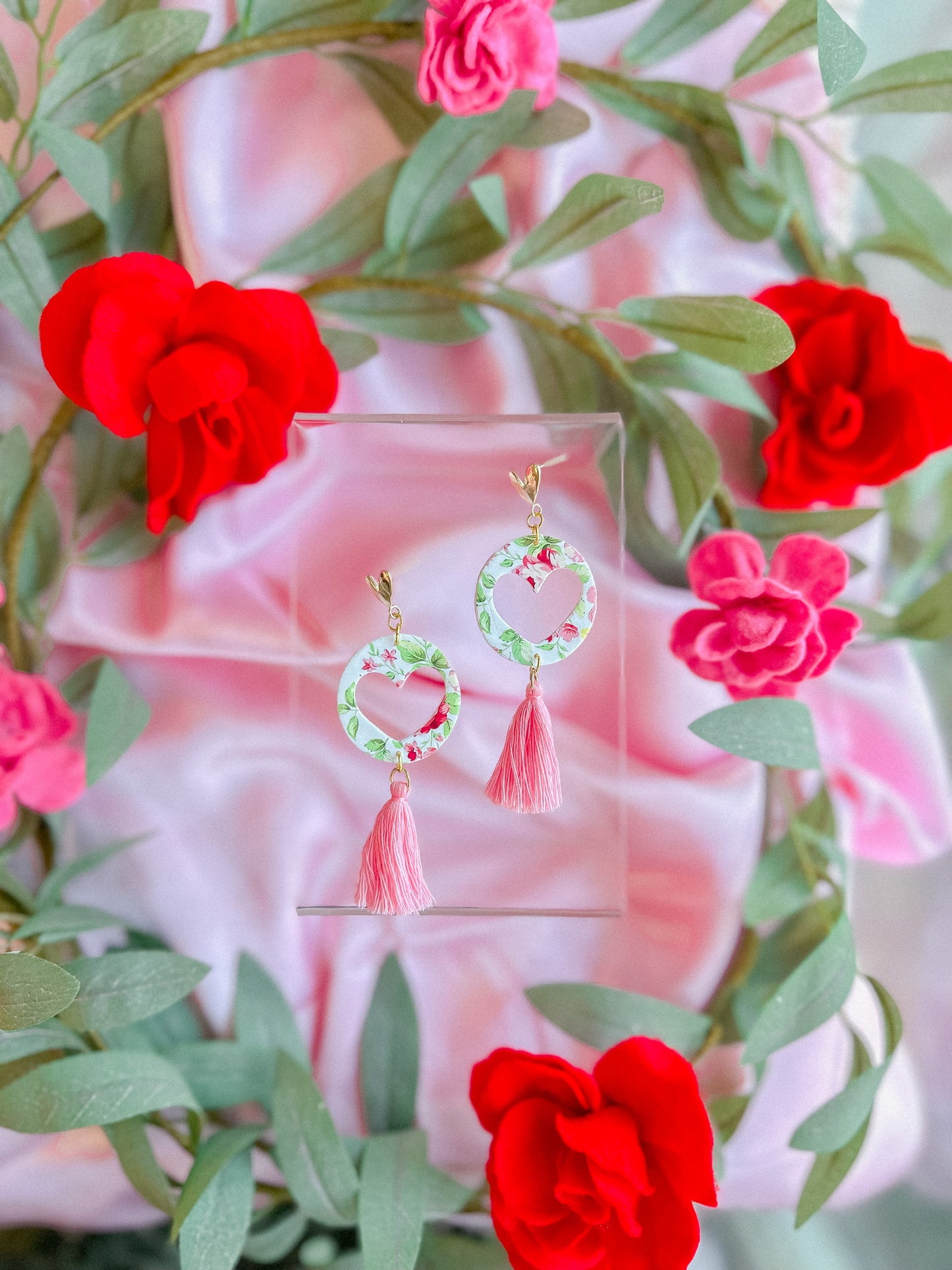 Vintage Rose Heart Tassle Dangles // Vday 2023