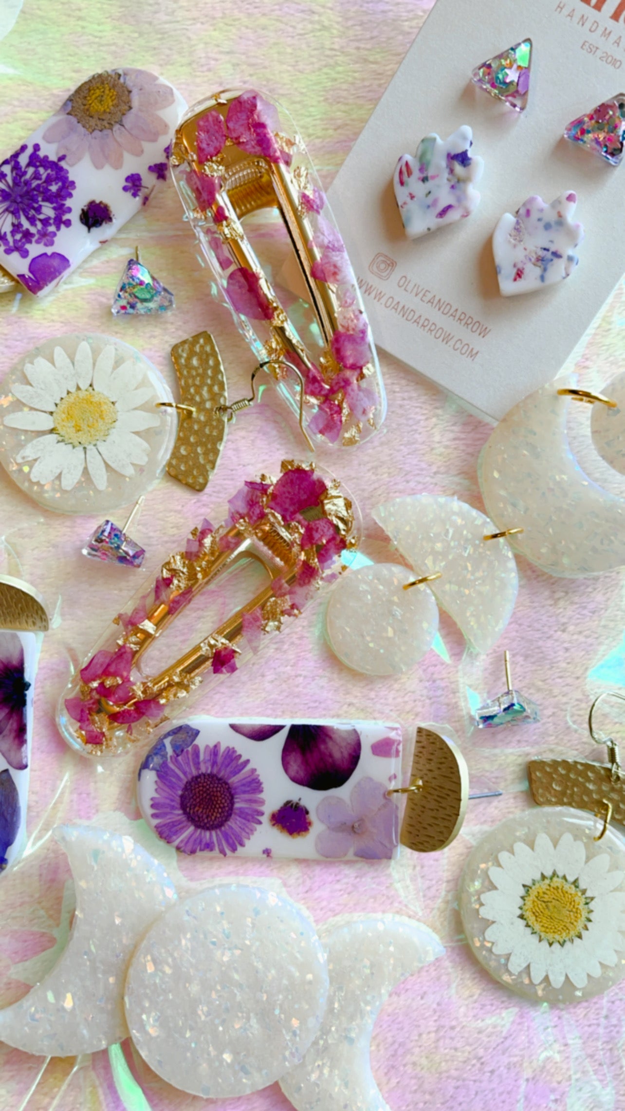 Pressed Flower + Gold Flecks Hair Clips Pack // Spring Collection