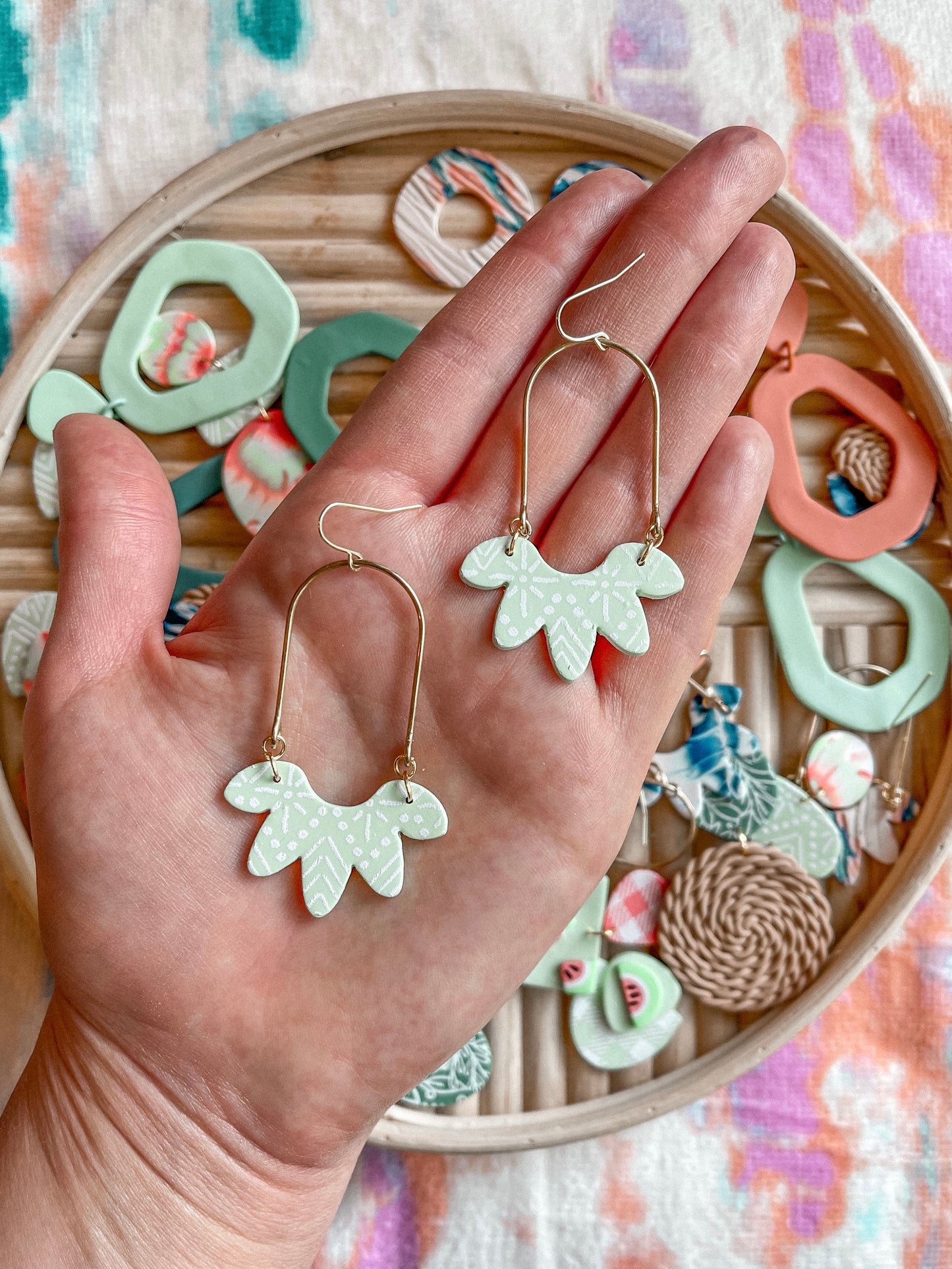 Seafoam Print Brass Arch Dangles // Summer Collection