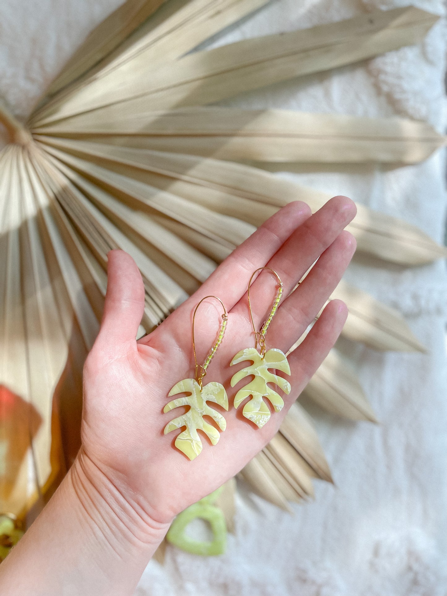 Key Lime Marble Palm Leaf Beaded Drops // Summer Collection 2022