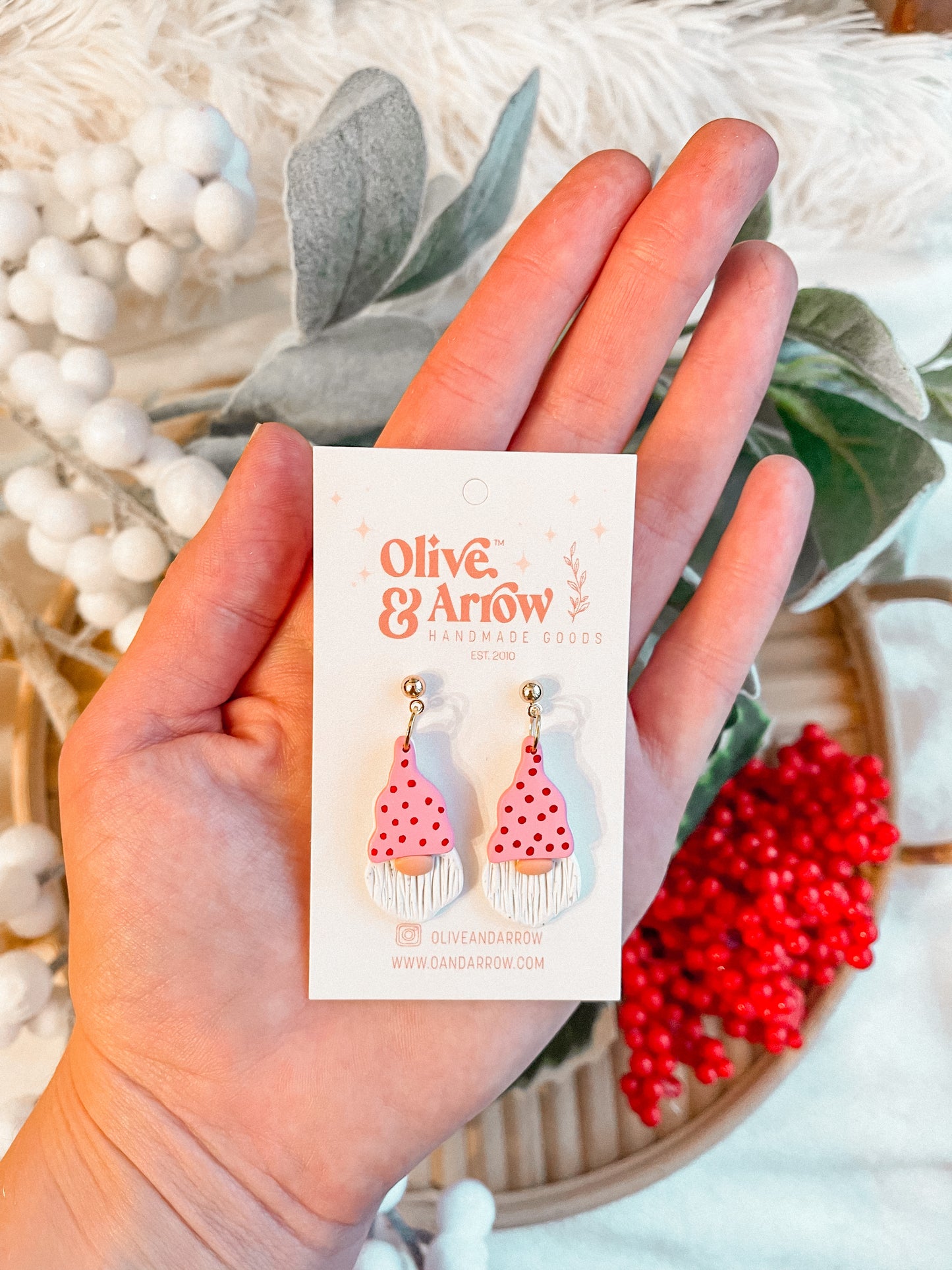 Pink Polka Dots Gnomie Homie Dangles // Holiday Collection