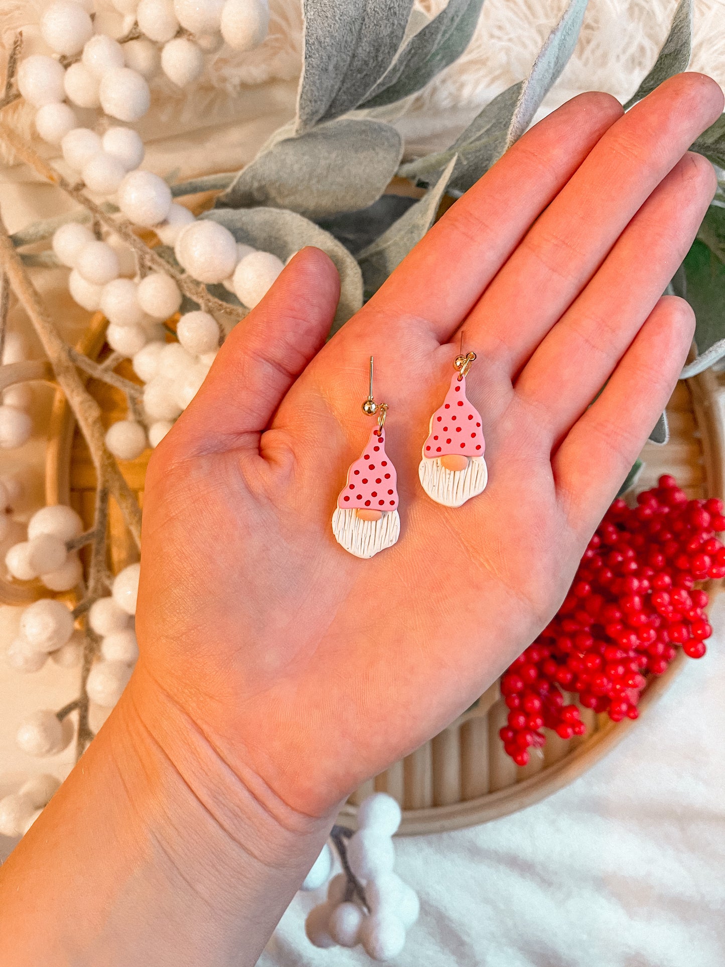 Pink Polka Dots Gnomie Homie Dangles // Holiday Collection