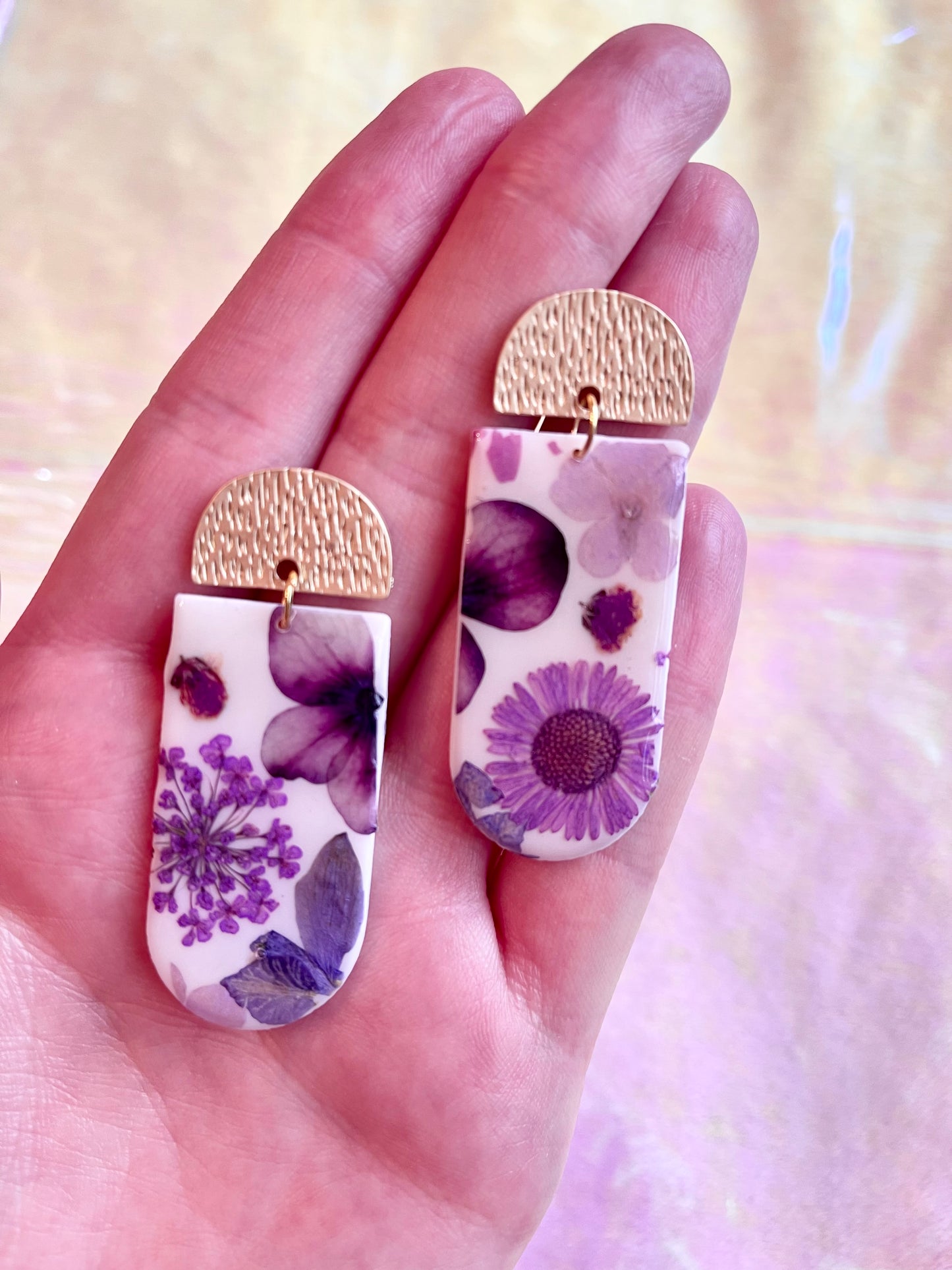Violet Pressed Floral Dangles // Spring Collection