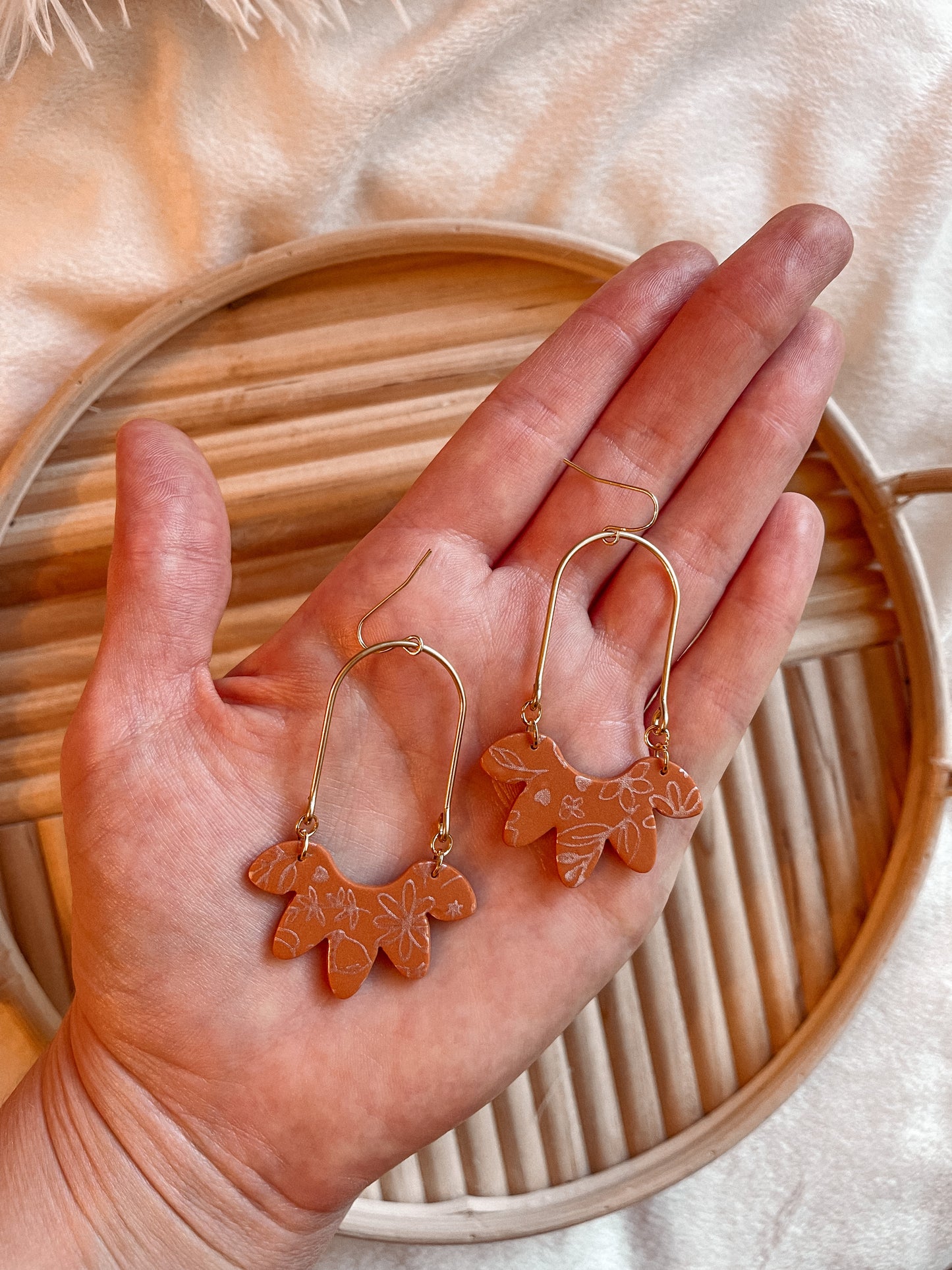 Shimmer Pumpkin Fall Brass Arch Dangles // Fall Collection