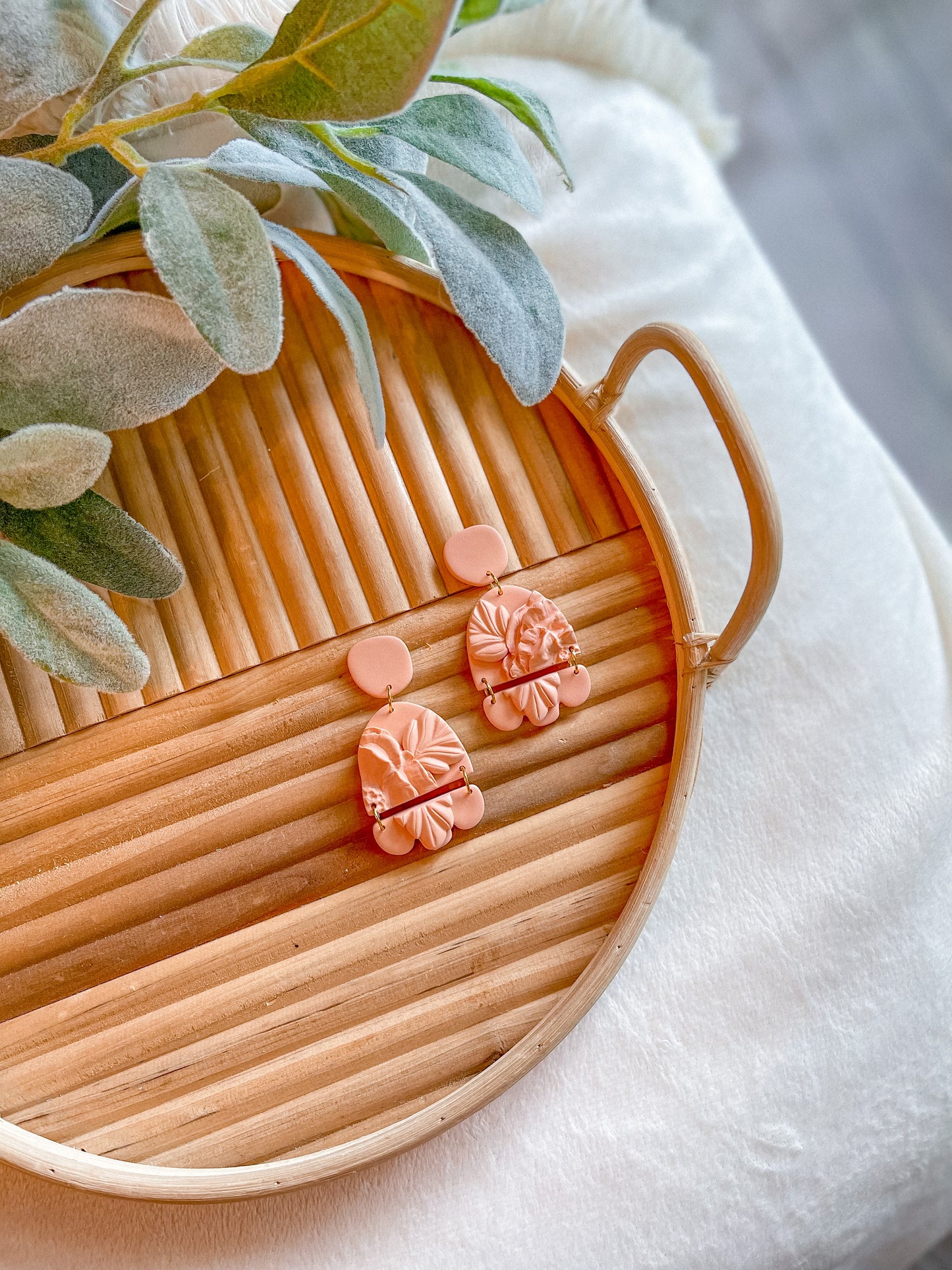 Monochrome Peach Raised Floral Dangles // Jackson Collection