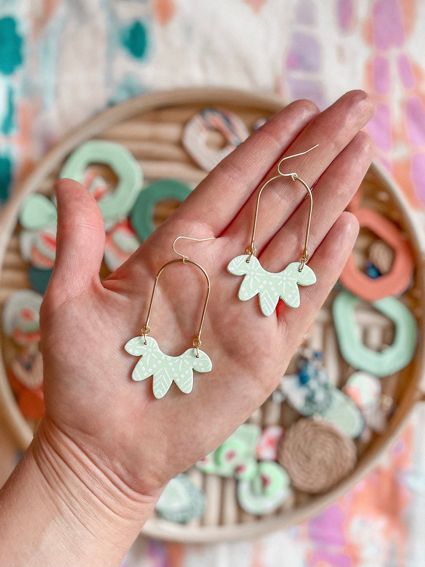 Seafoam Print Brass Arch Dangles // Summer Collection