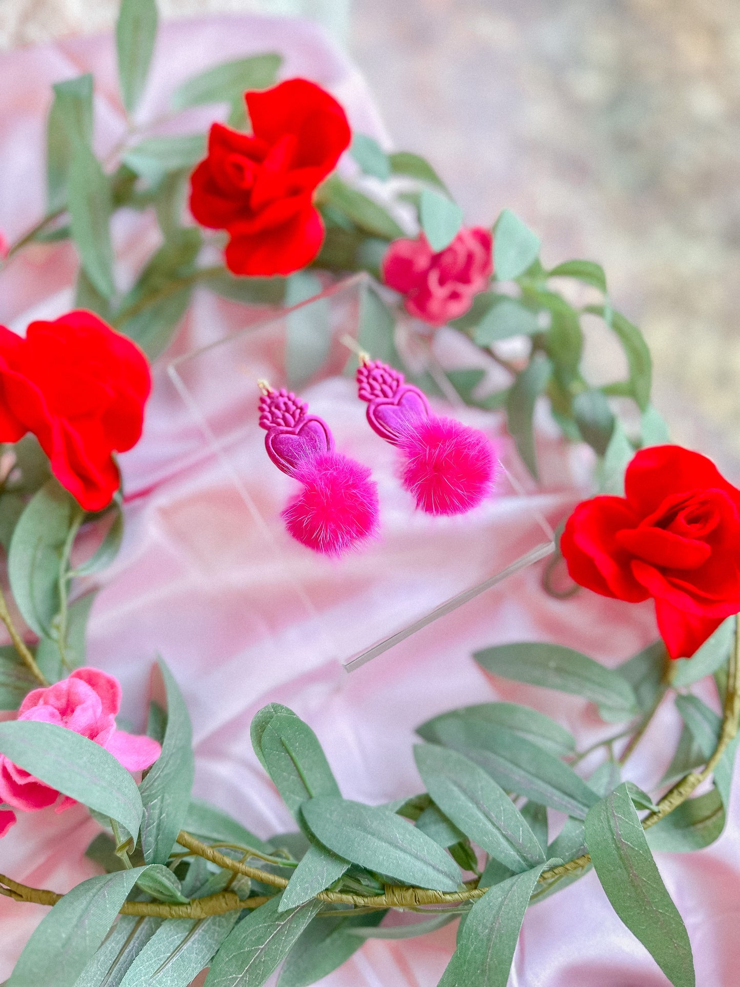 Viva Magenta Flaming Hearts Pom Dangles // Vday 2023
