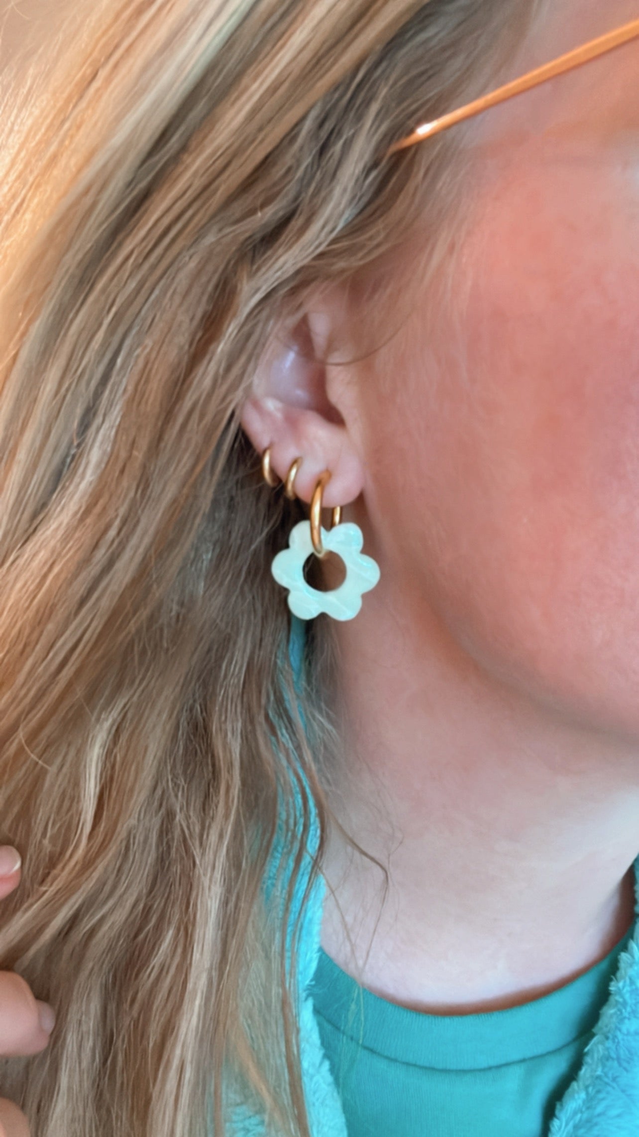 Lime Green Daisy Huggie Hoops- SILVER // Summer Collection 2022
