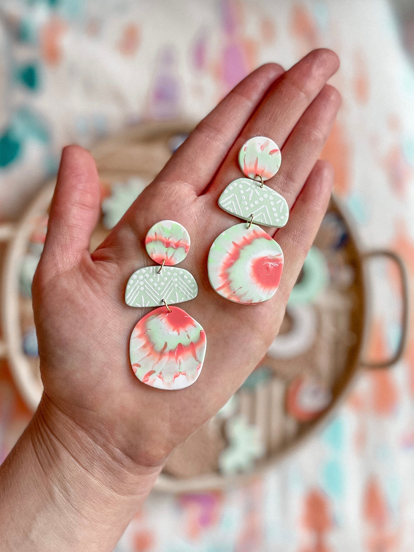 Tie Dye + Seafoam Print Dangles // Summer Collection