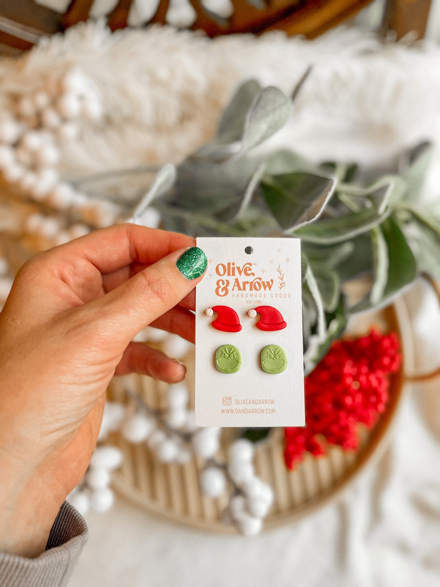 Grinch Santa Hat Stud Pack // Holiday Collection