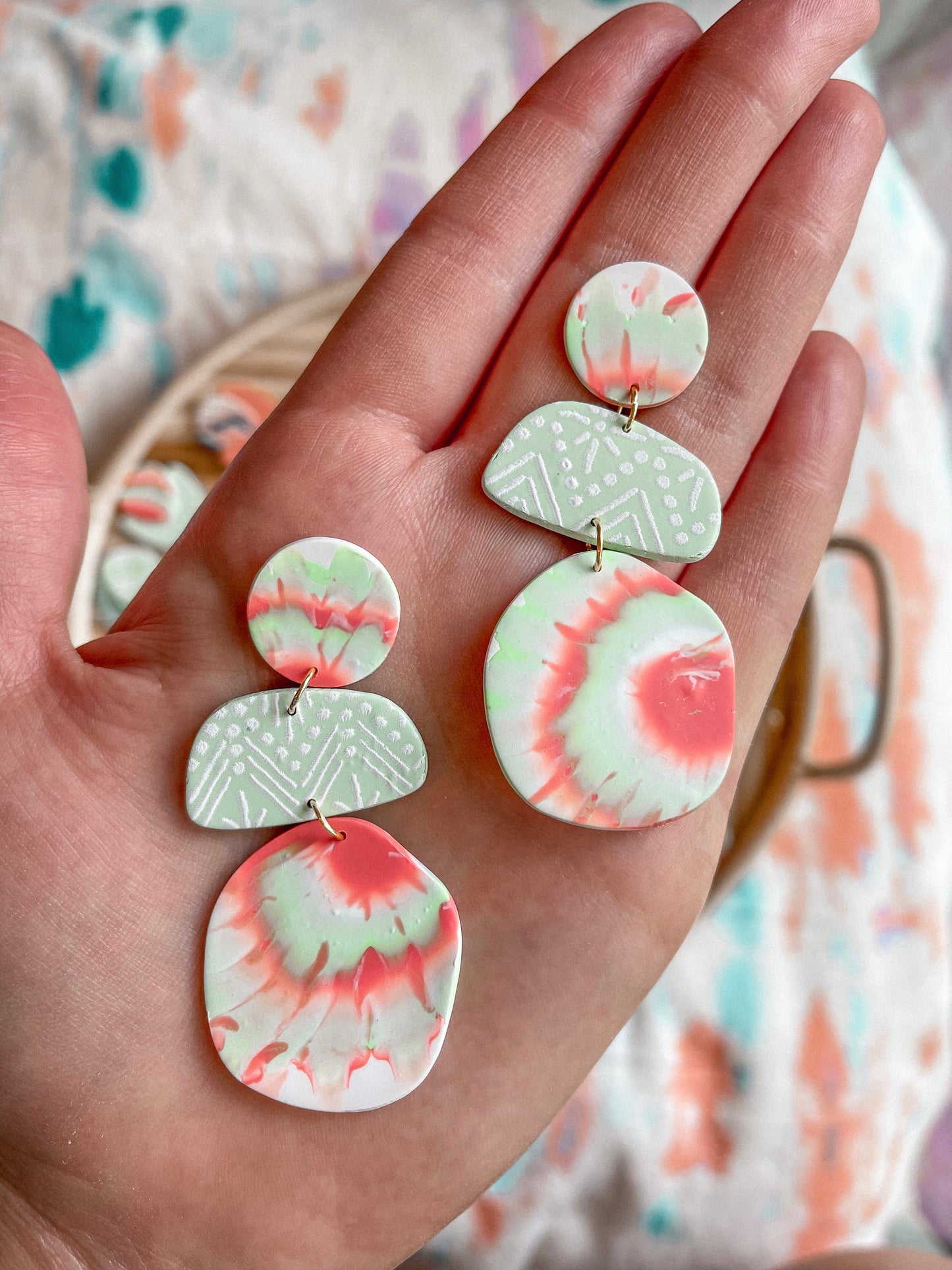 Tie Dye + Seafoam Print Dangles // Summer Collection