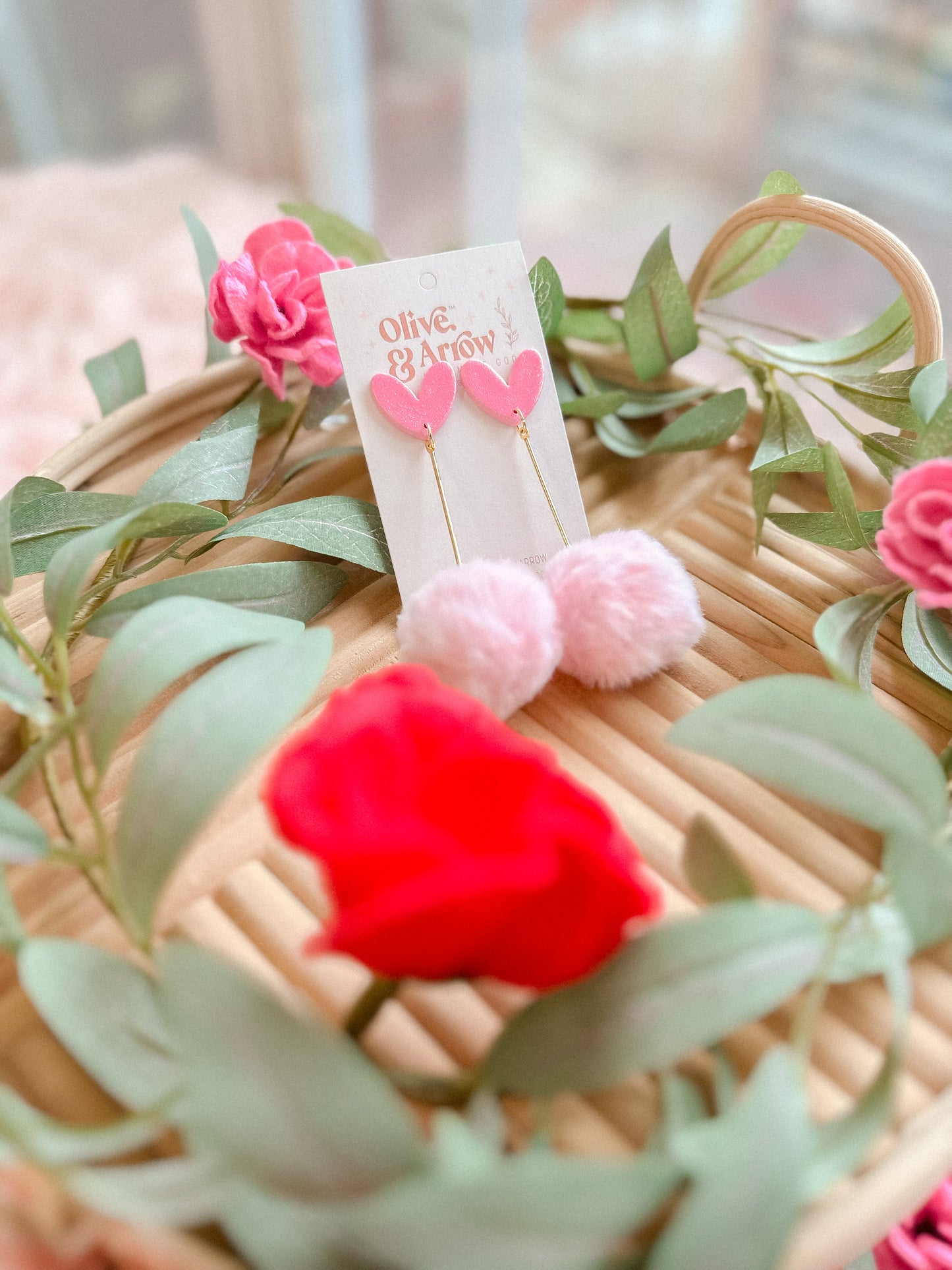 Pink Heart Pom Pom Drops // Vday 2023