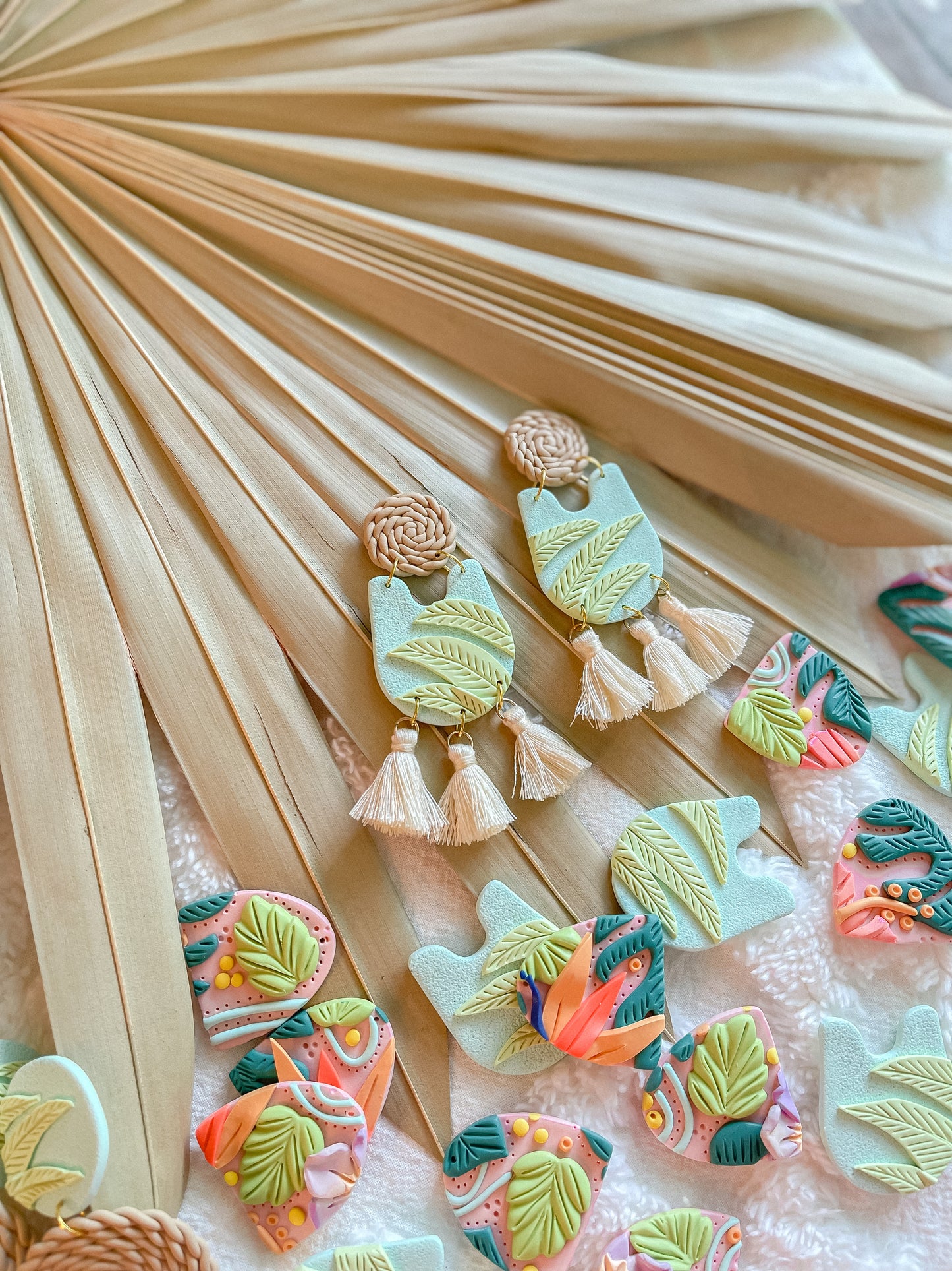 Seafoam Palm + Rattan Bib Dangles // Summer Collection 2022