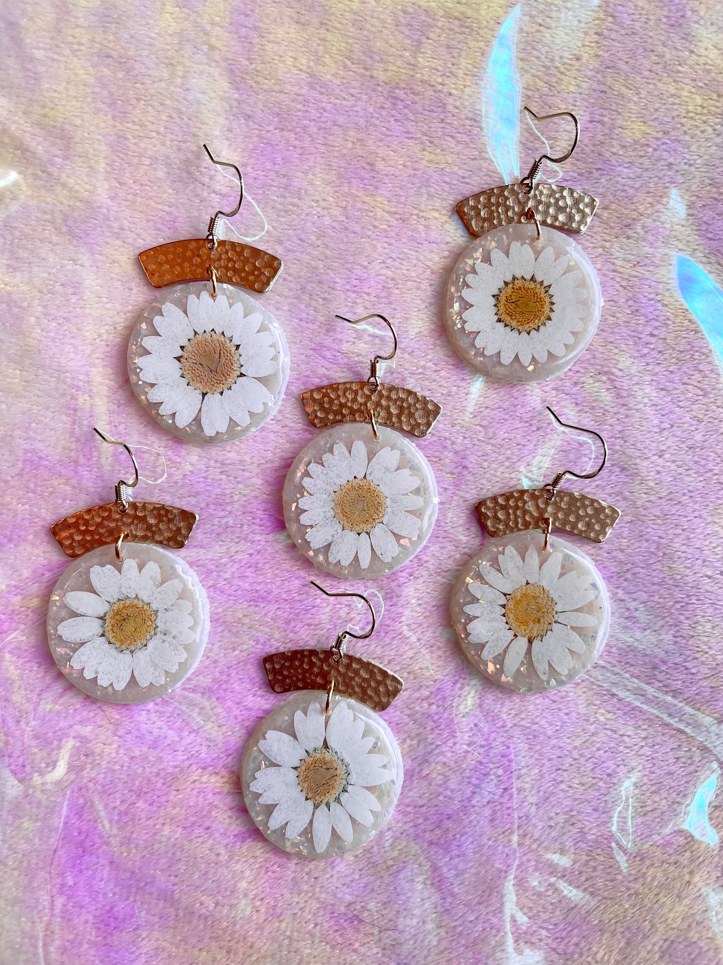 Holo Pressed Daisy Dangles // Spring Collection
