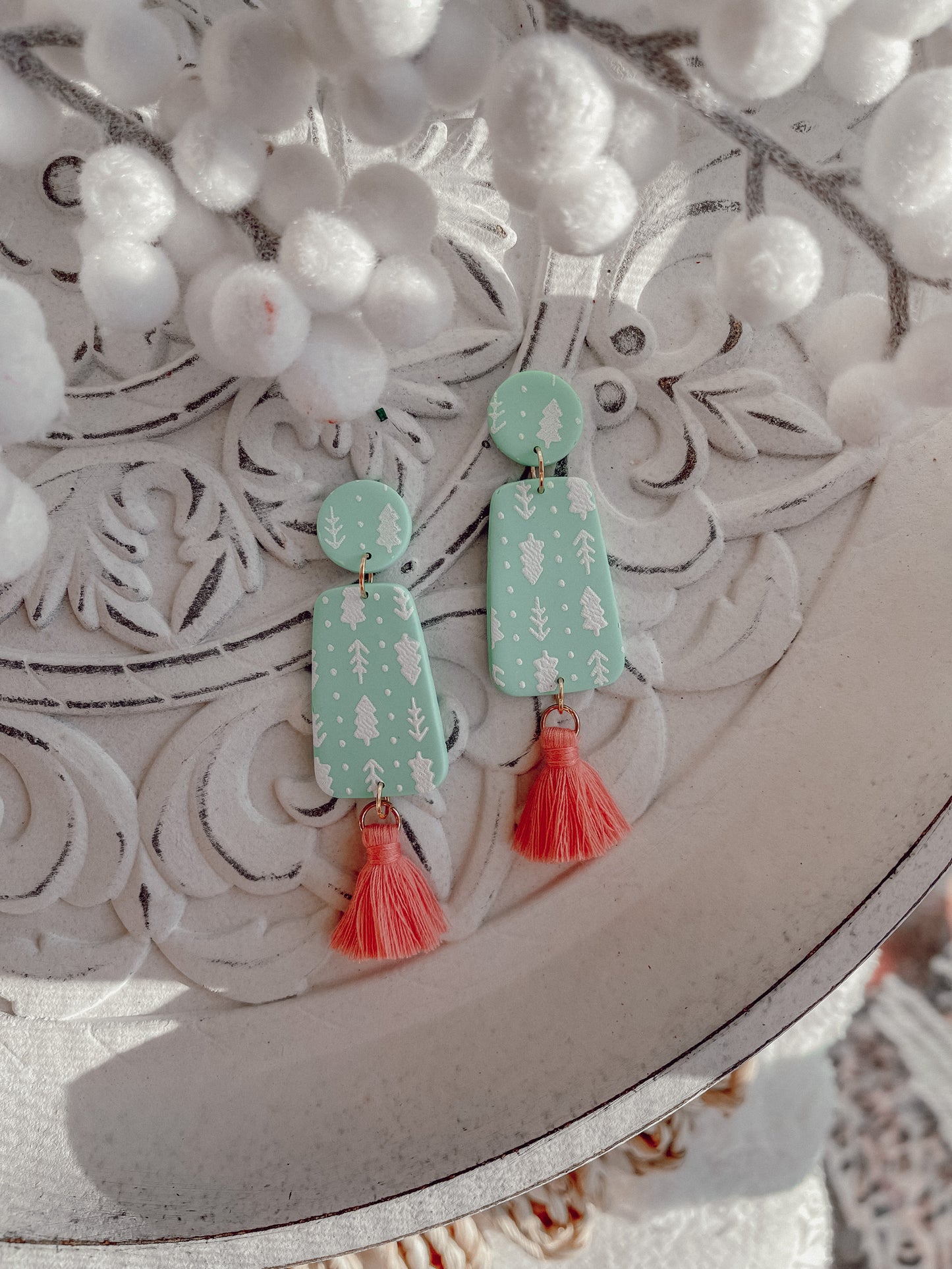 Mint Boho Pink Tassle Dangles // Holiday 22