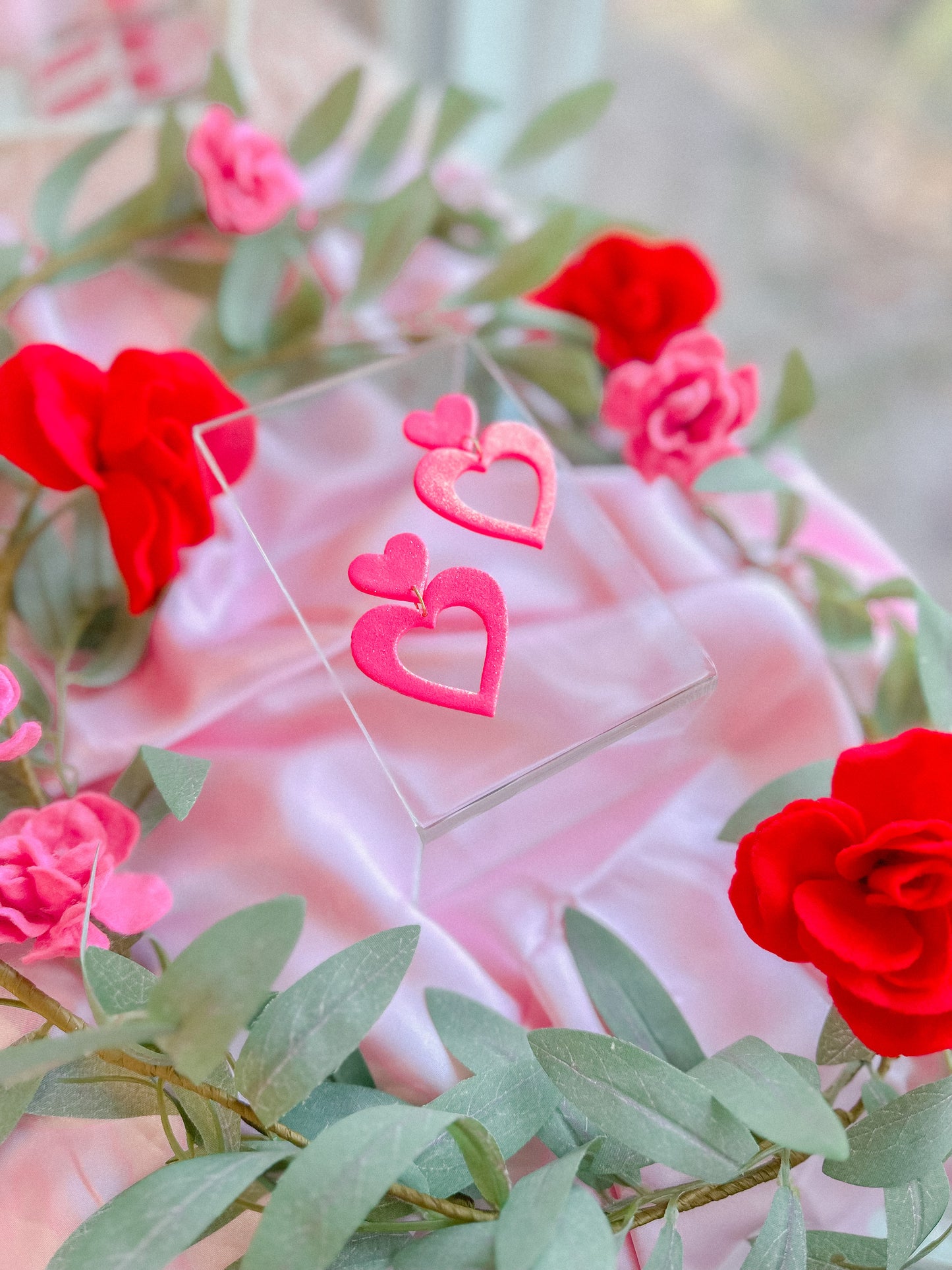 Hot Pink Glitter Heart Cutout Dangles // Vday 2023