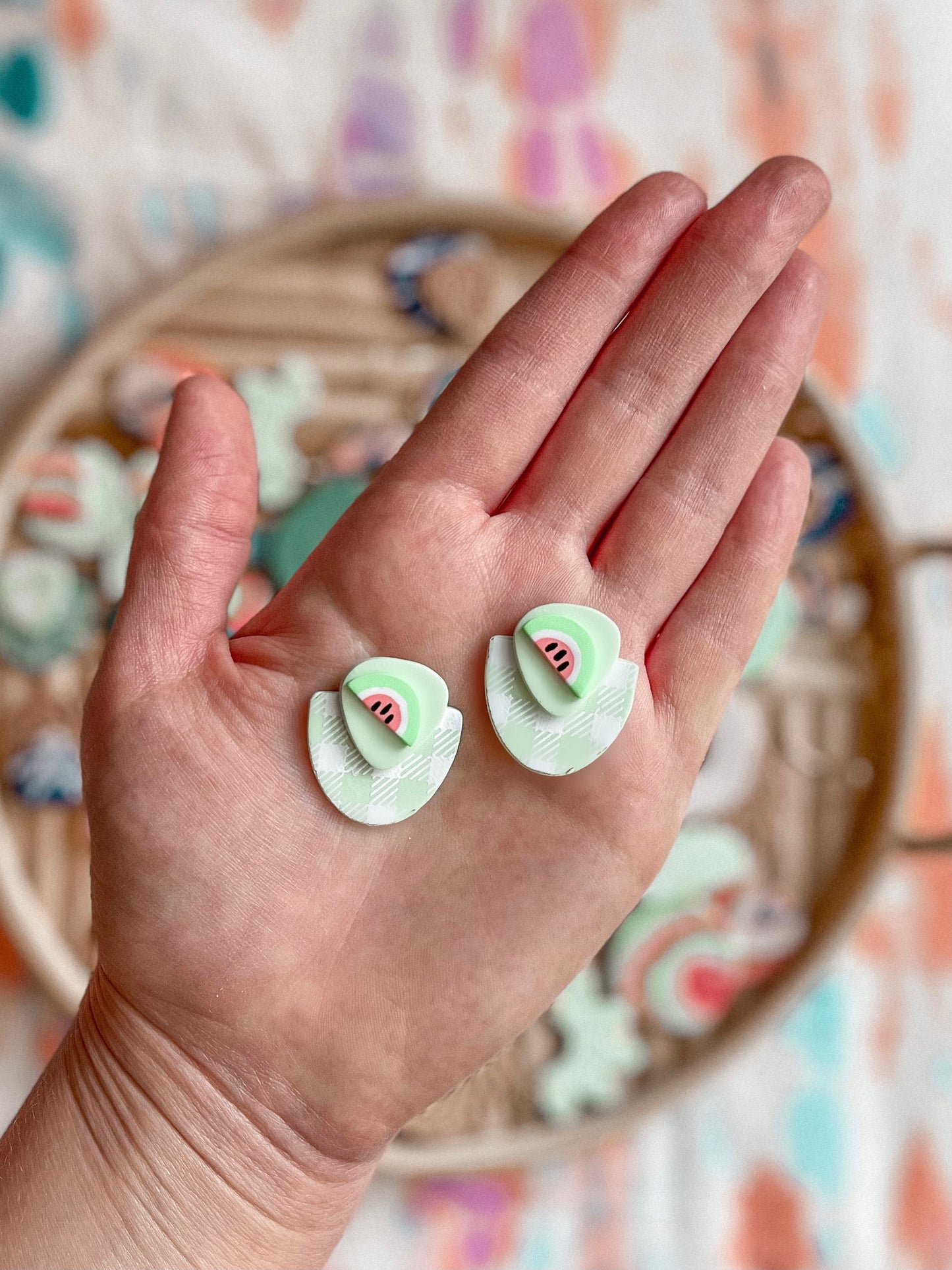 Watermelon + Plaid Statement Studs // Summer Collection