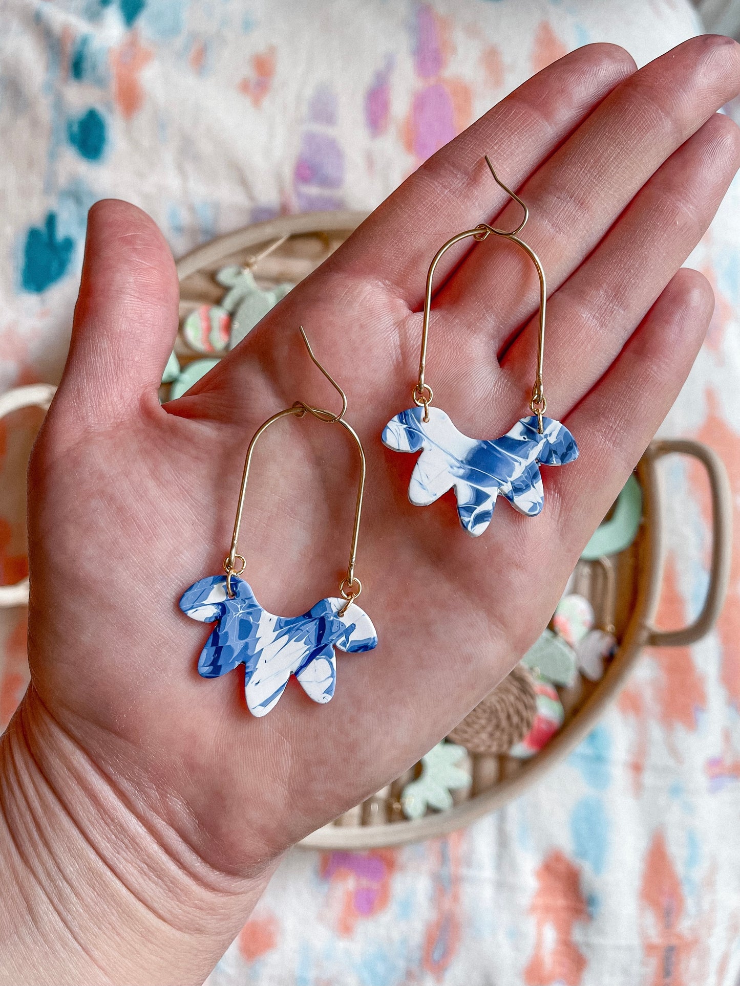Shibori Tie Dye Brass Arch Dangles // Summer Collection
