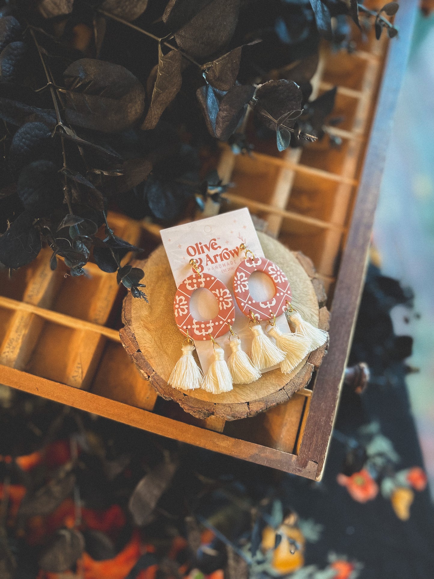 Boho Tile Tassle Dangles Earrings