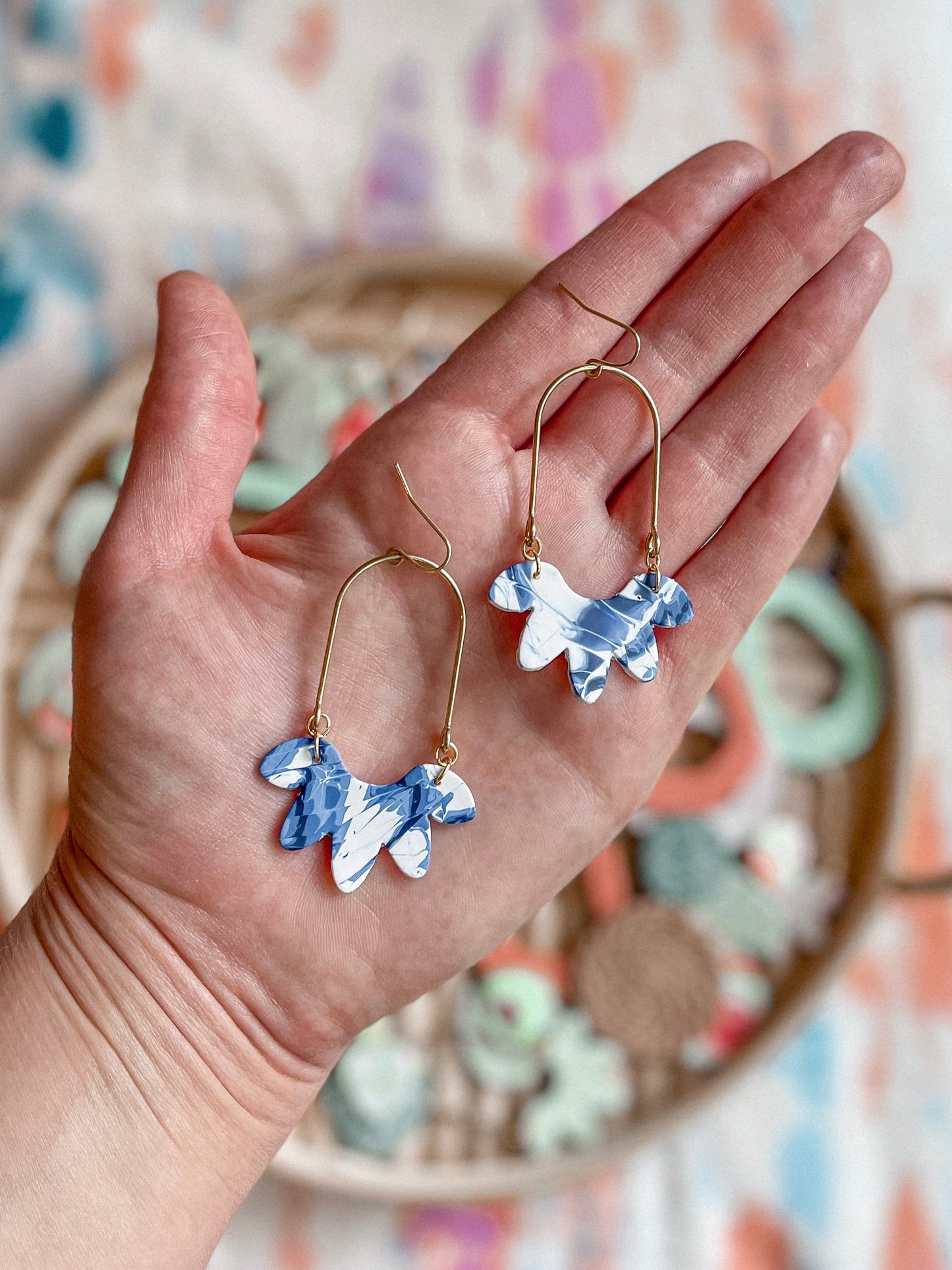 Shibori Tie Dye Brass Arch Dangles // Summer Collection