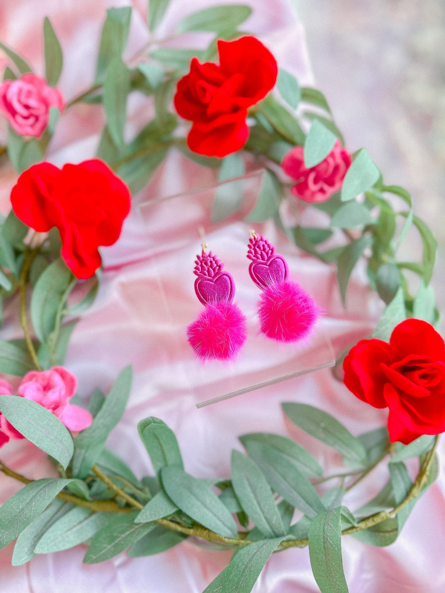 Viva Magenta Flaming Hearts Pom Dangles // Vday 2023