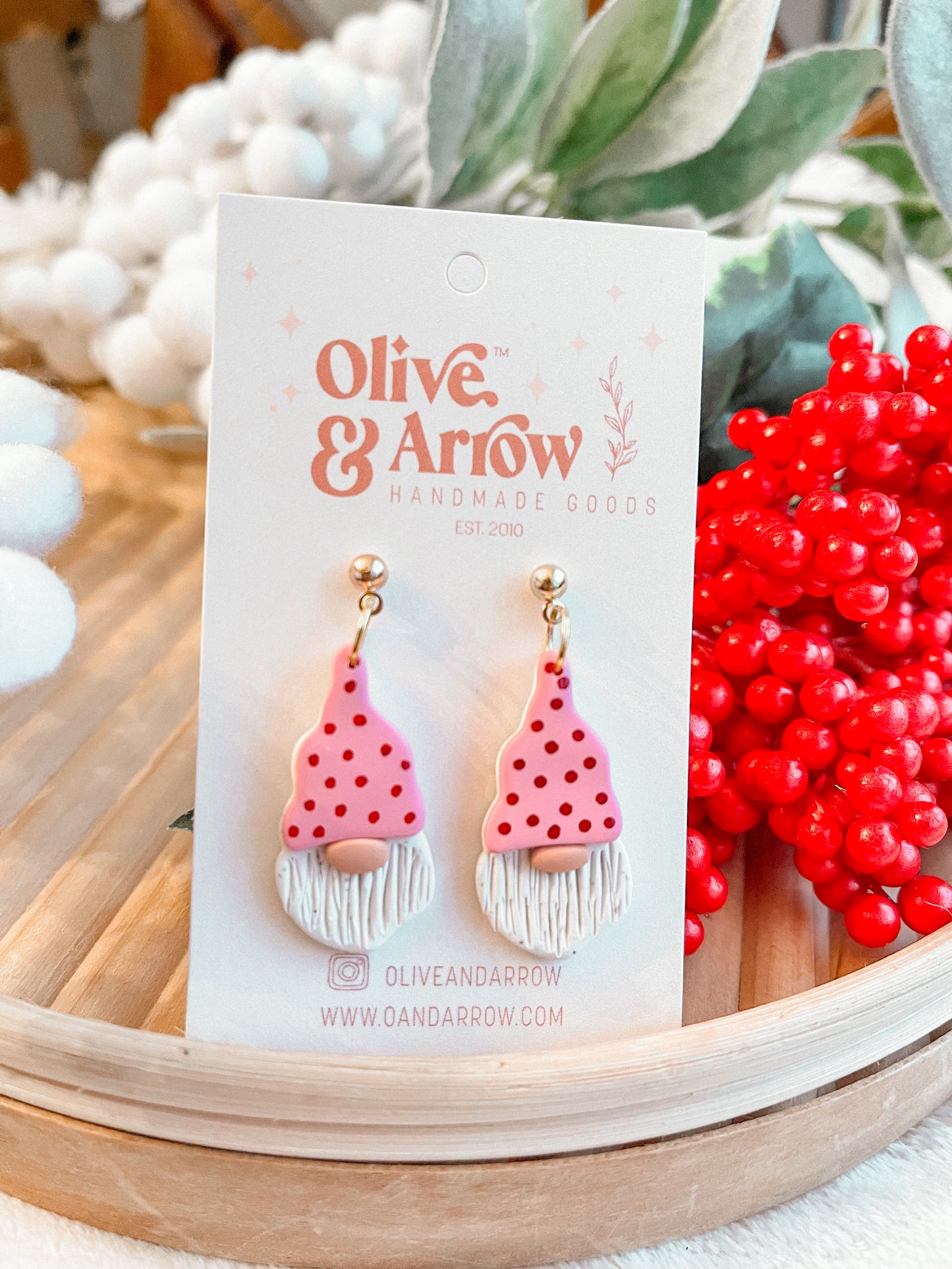 Pink Polka Dots Gnomie Homie Dangles // Holiday Collection