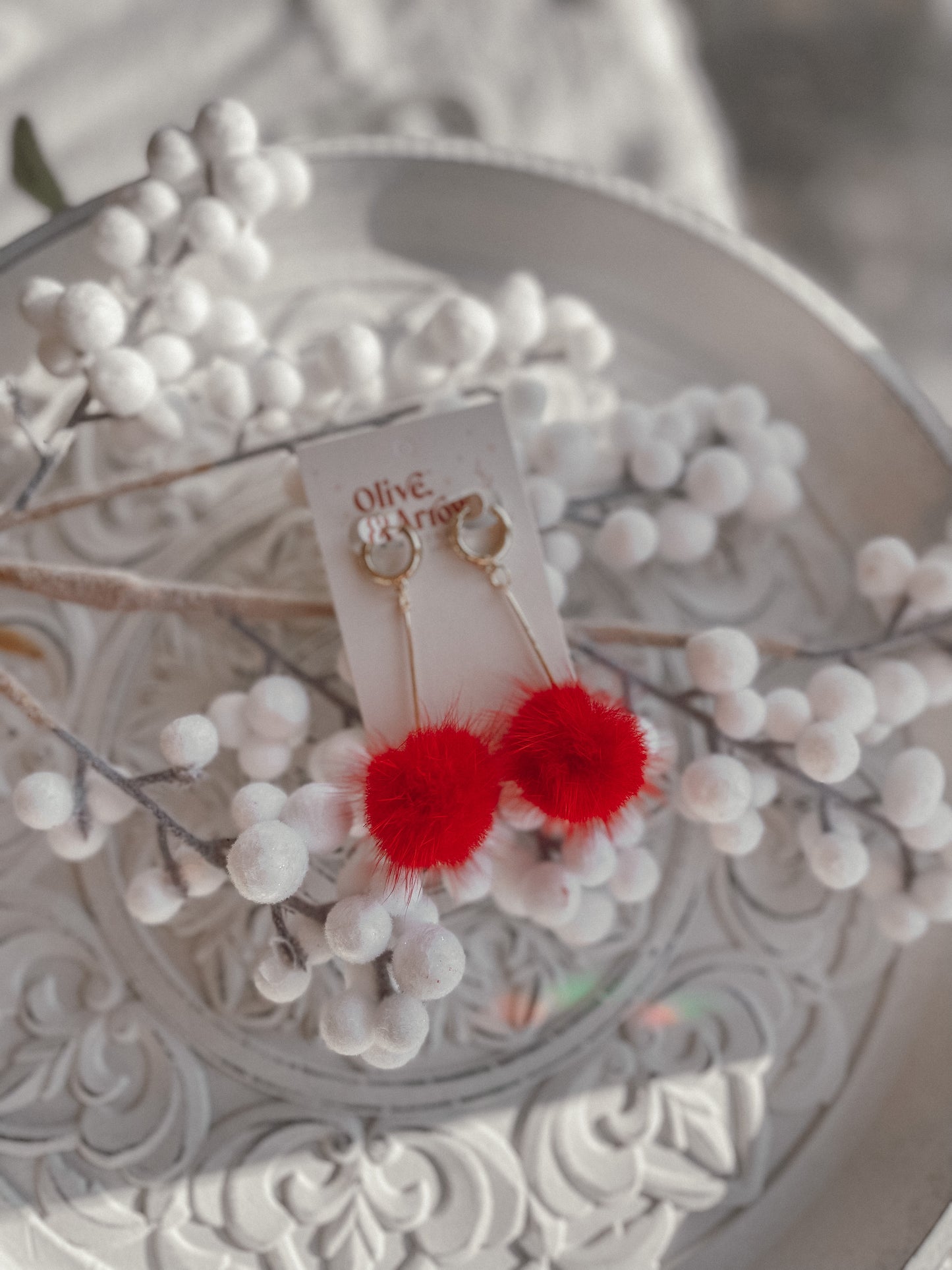 Red Faux Fur Pom Drops // Holiday 22