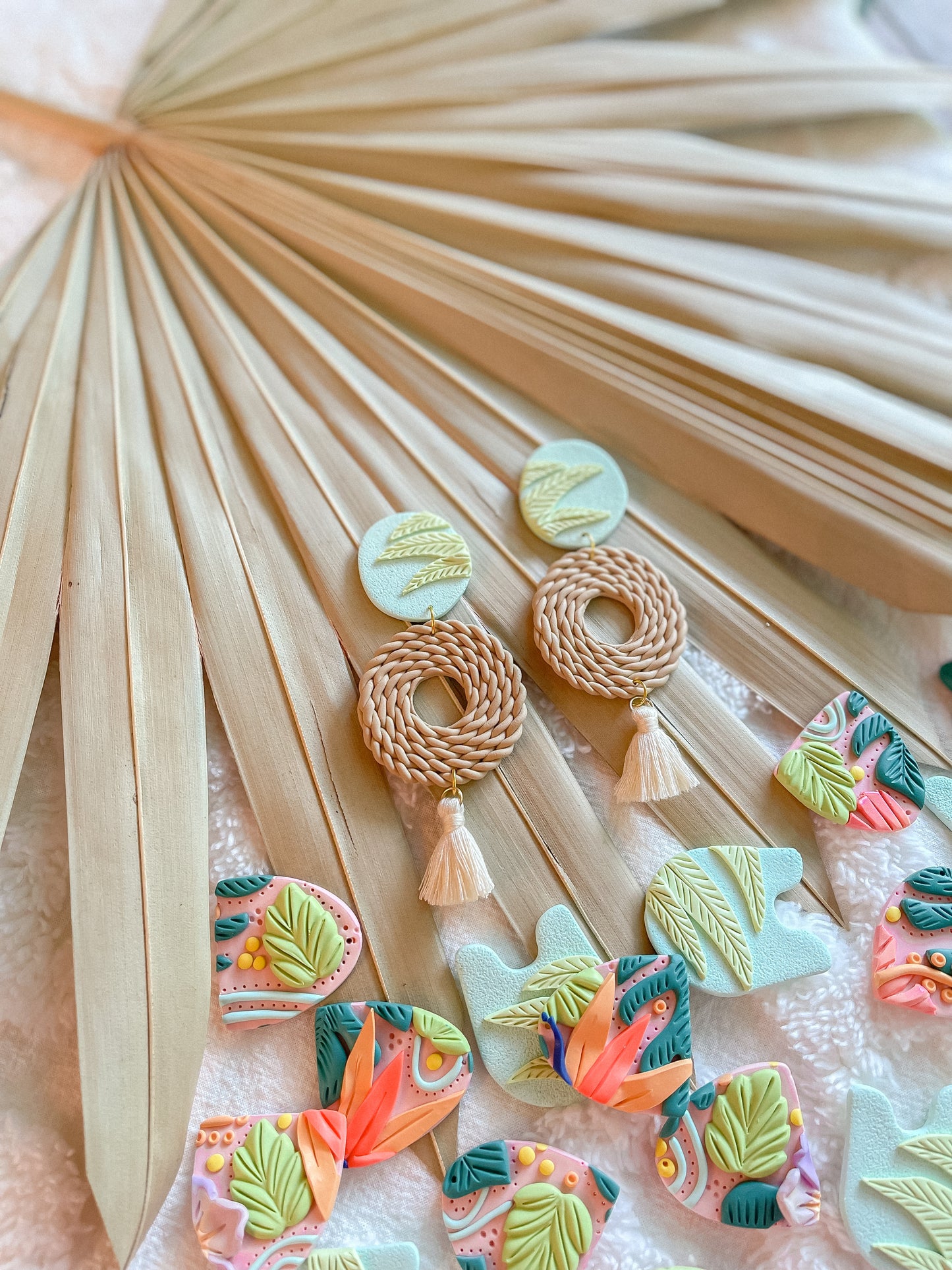 Seafoam Palm + Rattan Round Dangles // Summer Collection 2022