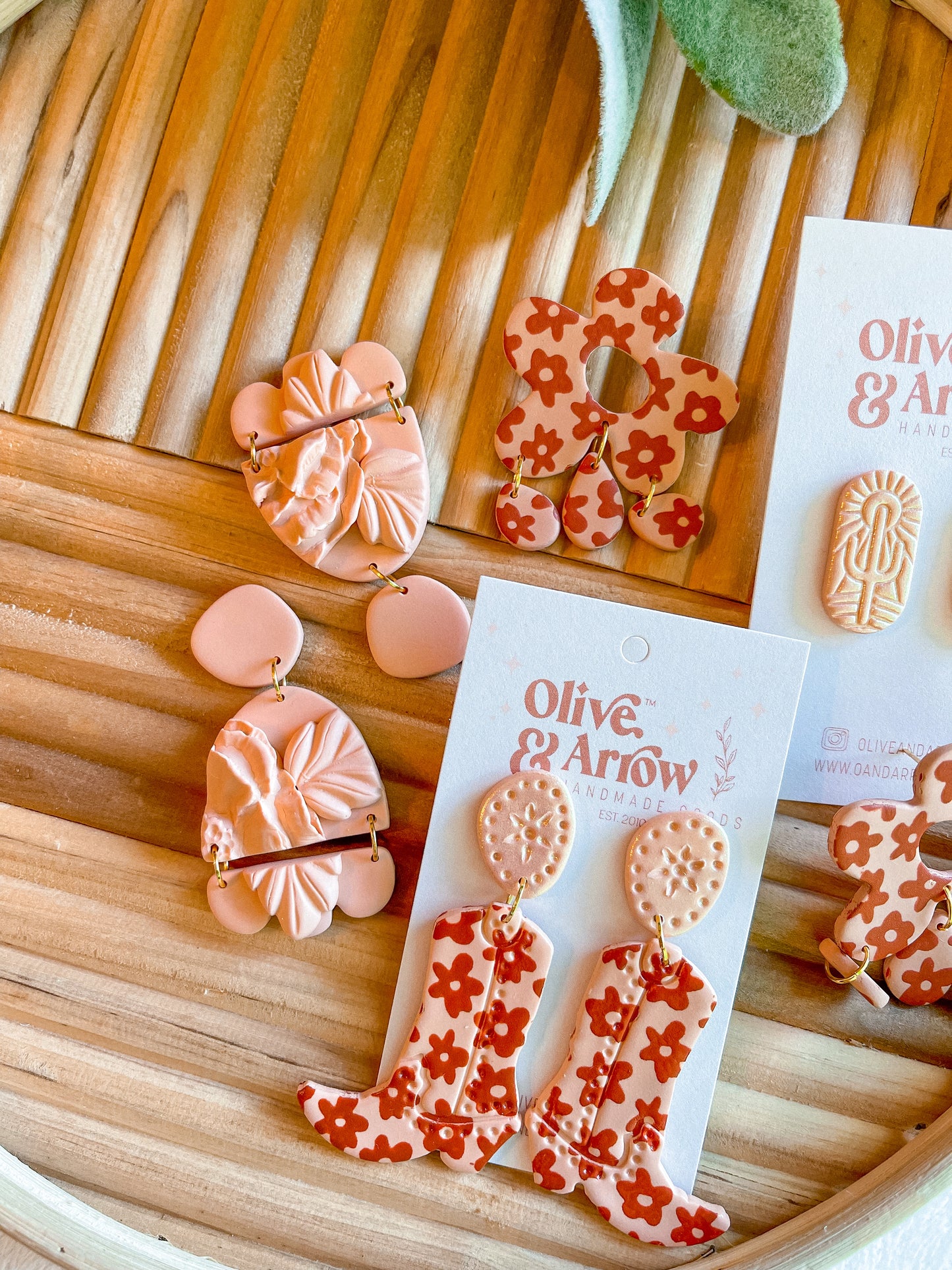 Monochrome Peach Raised Floral Dangles // Jackson Collection